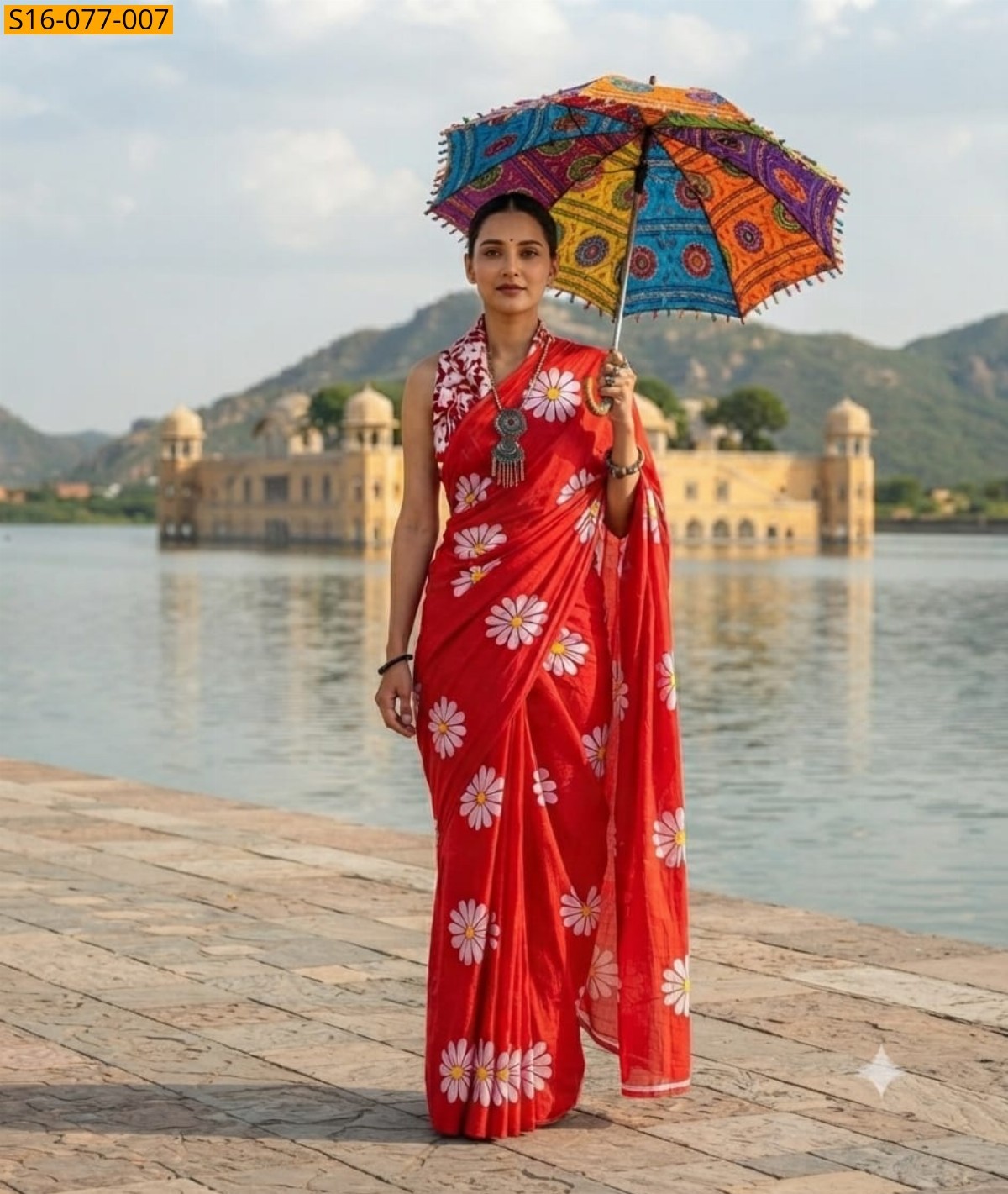 Red Fancy Mulmul Cotton Sarees