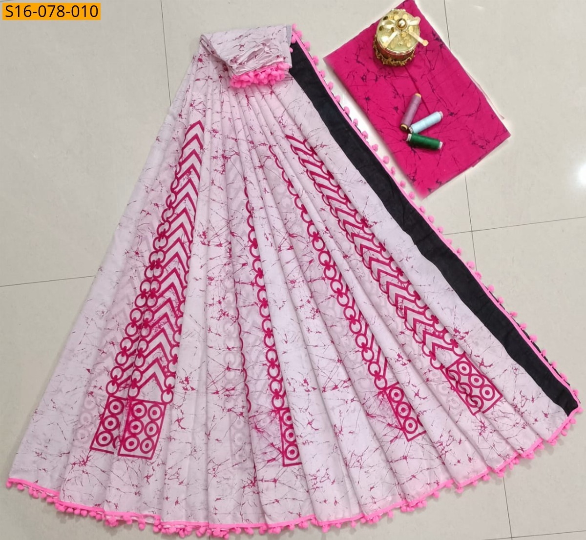 Maroon Mulmul cotton  sarees With Pompom