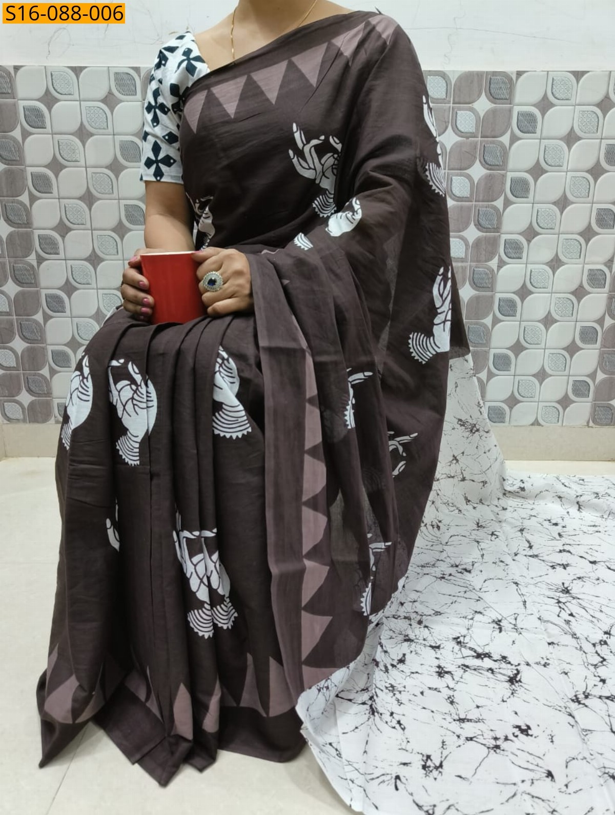 Brown Mulmul cotton  sarees