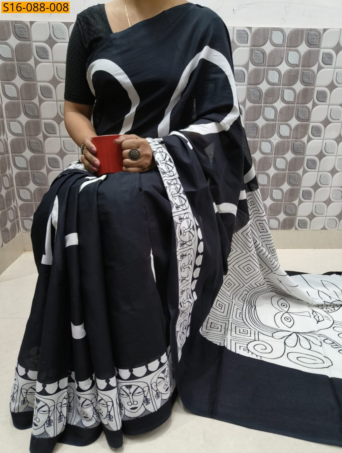 Black Mulmul cotton  sarees