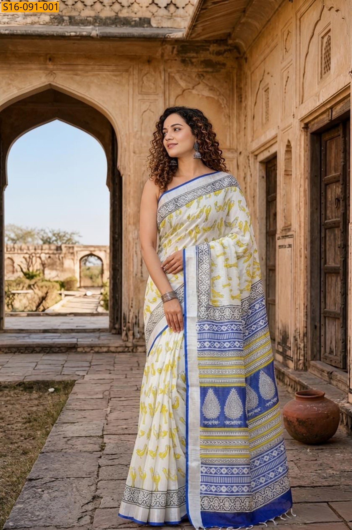 Half White Fancy Linen Cotton Sarees