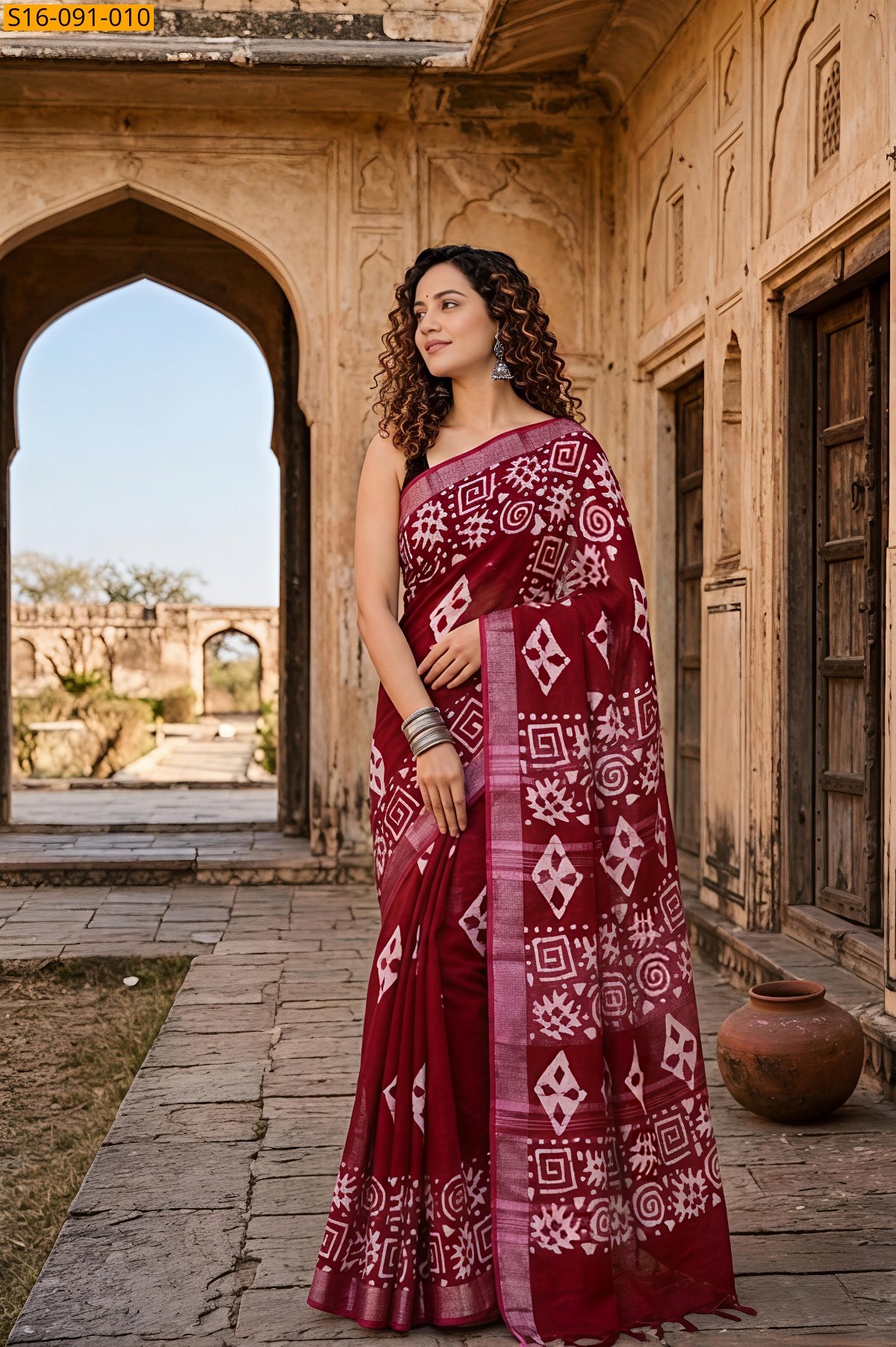 Maroon Fancy Linen Cotton Sarees