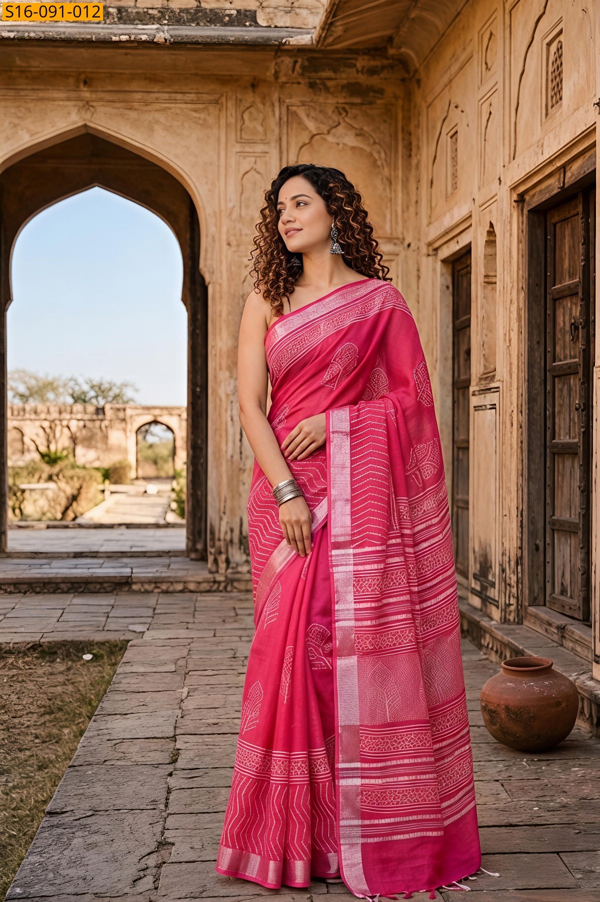 Pink Fancy Linen Cotton Sarees