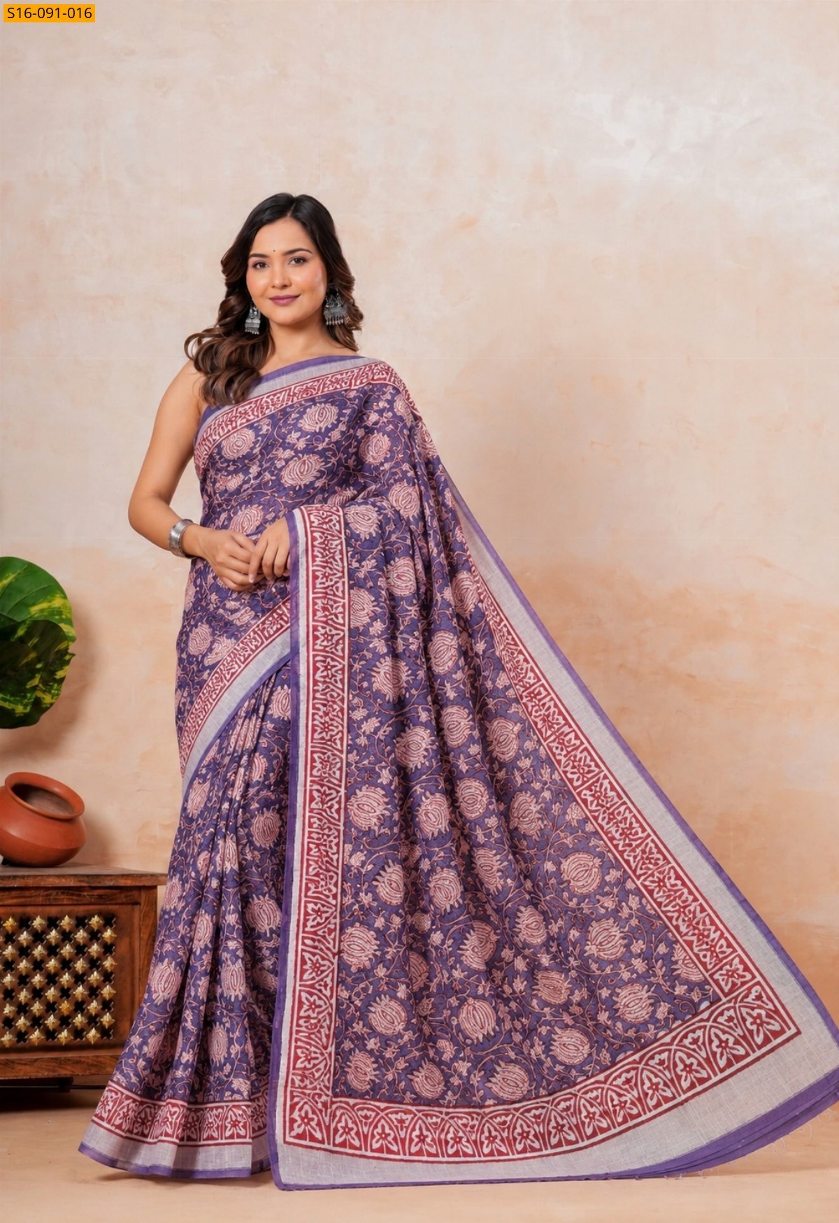 Voilet Fancy Linen Cotton Sarees