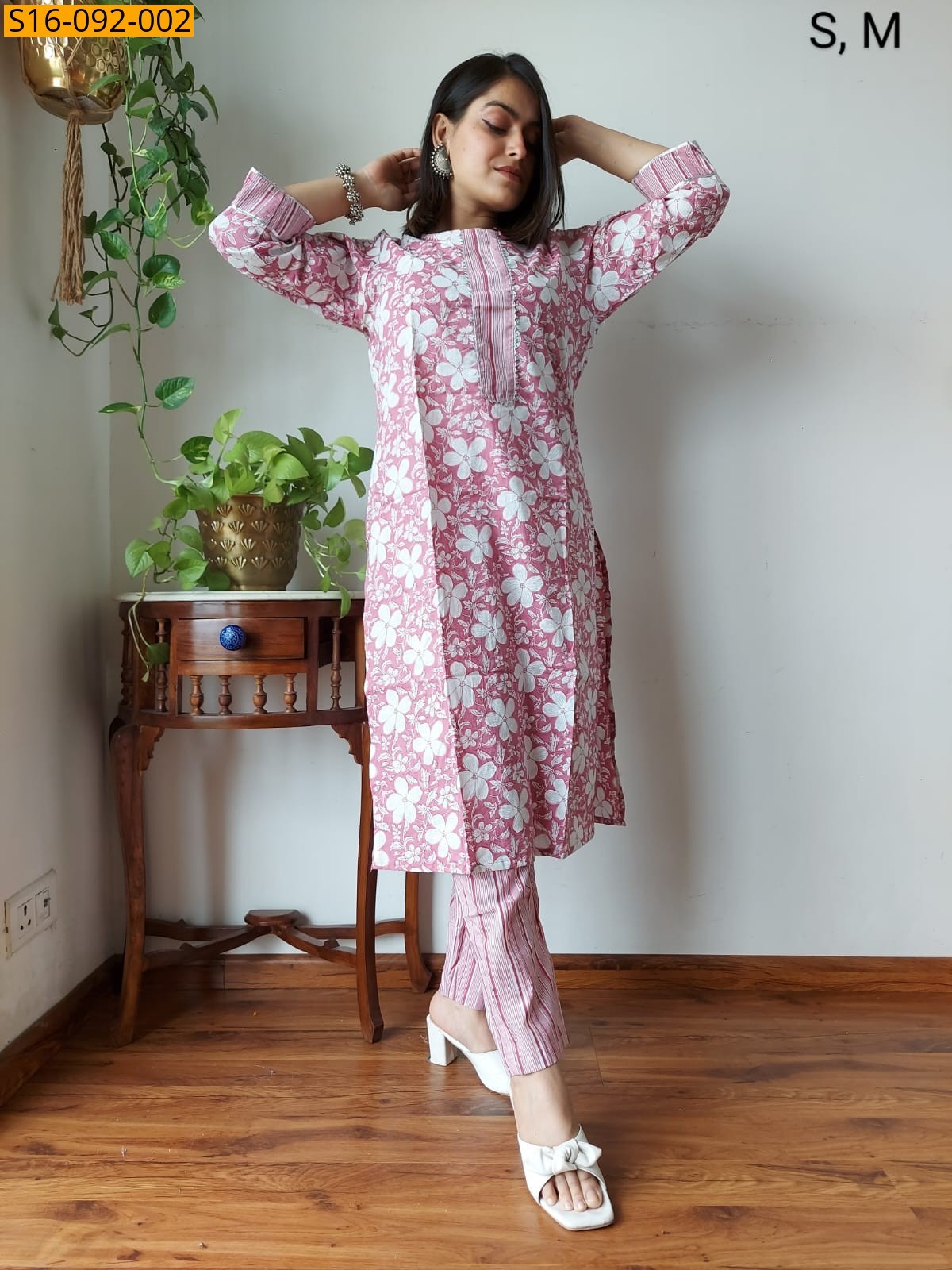 Light pink Fancy Hand block Cotton Kurti With pant