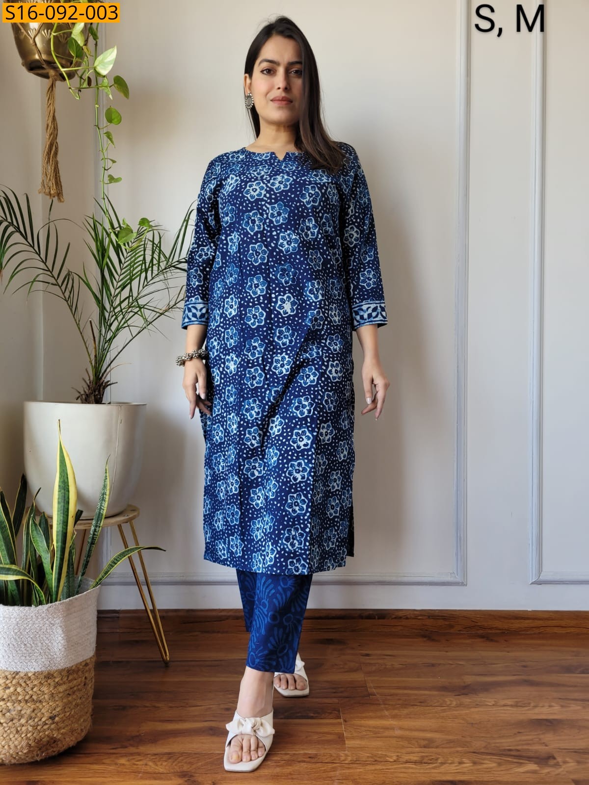 Navy Blue Fancy Hand block Cotton Kurti With pant