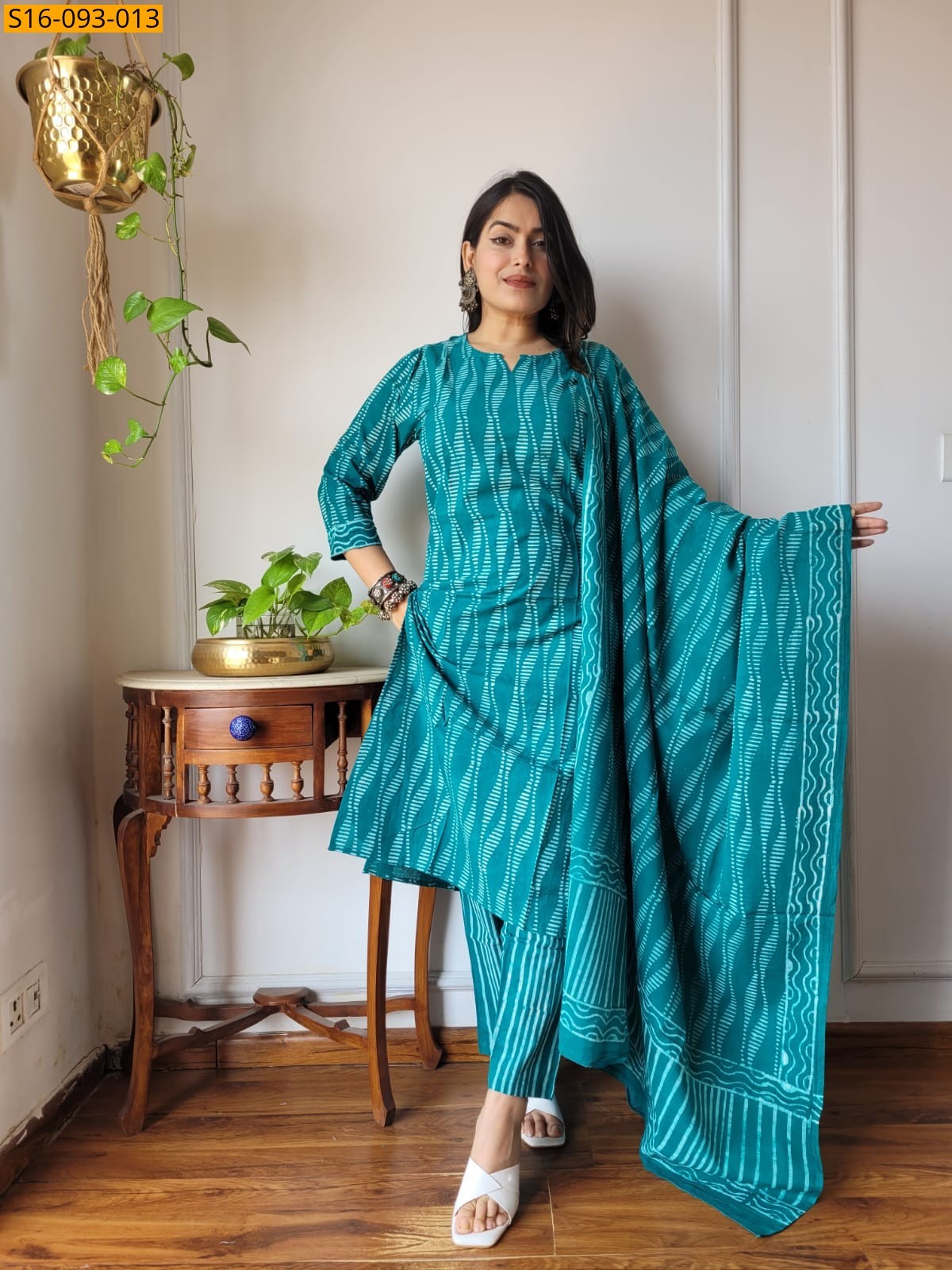 Rama Green Fancy Hand block Cotton Suits