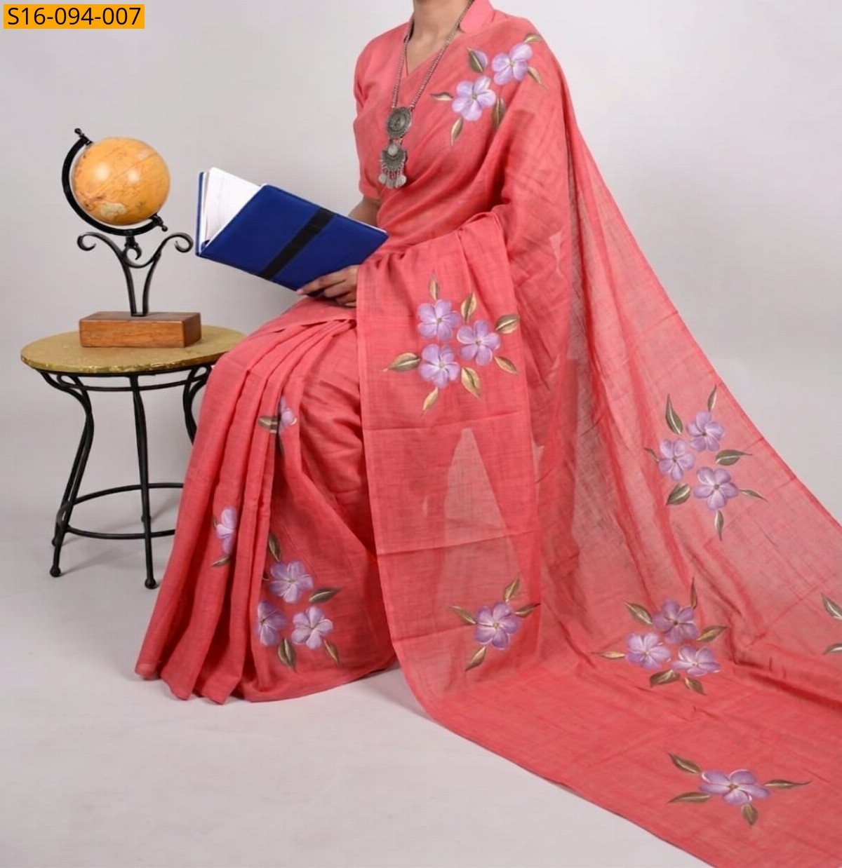Tomato red Fancy Cotton Mul Mul Sarees