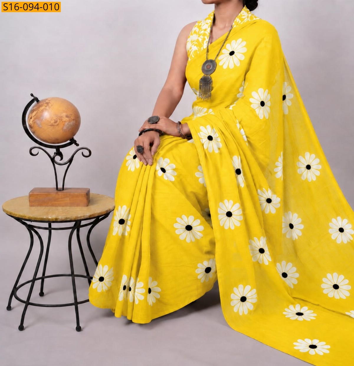 Yellow Fancy Cotton Mul Mul Sarees