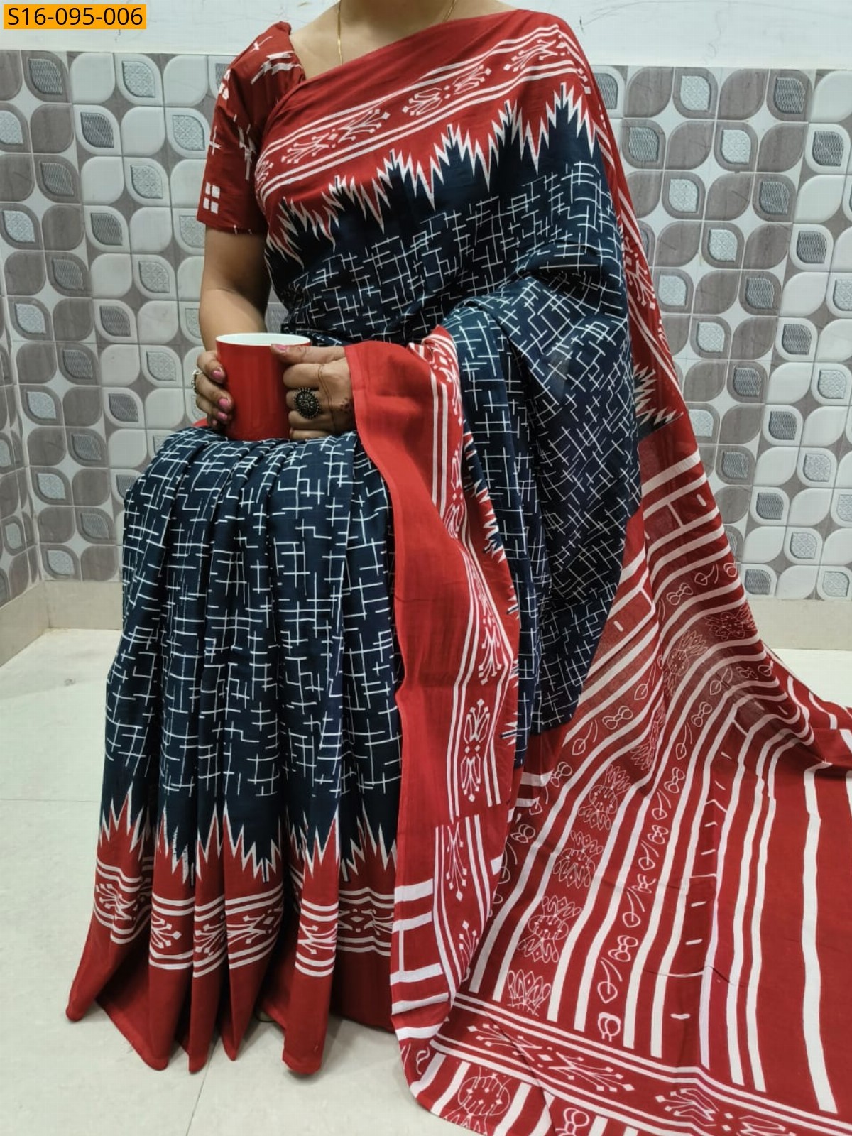 Navy blue Mulmul Cotton Sarees