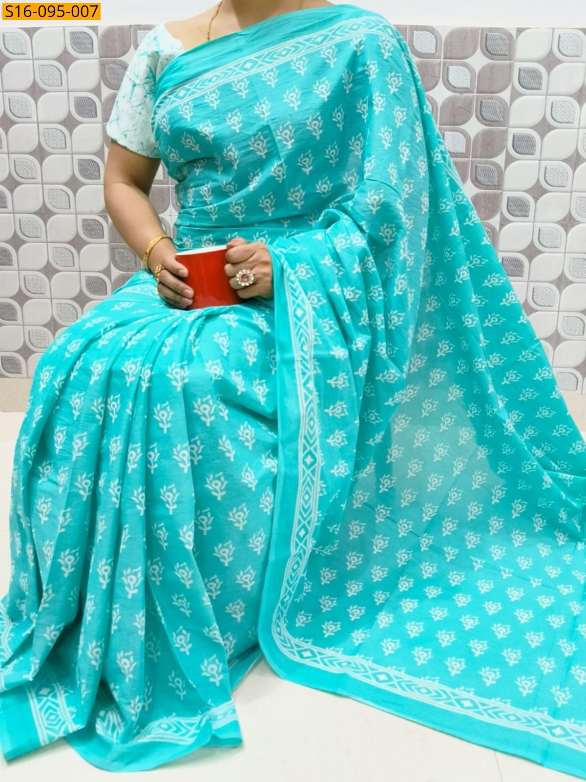 Sky Blue Mulmul Cotton Sarees