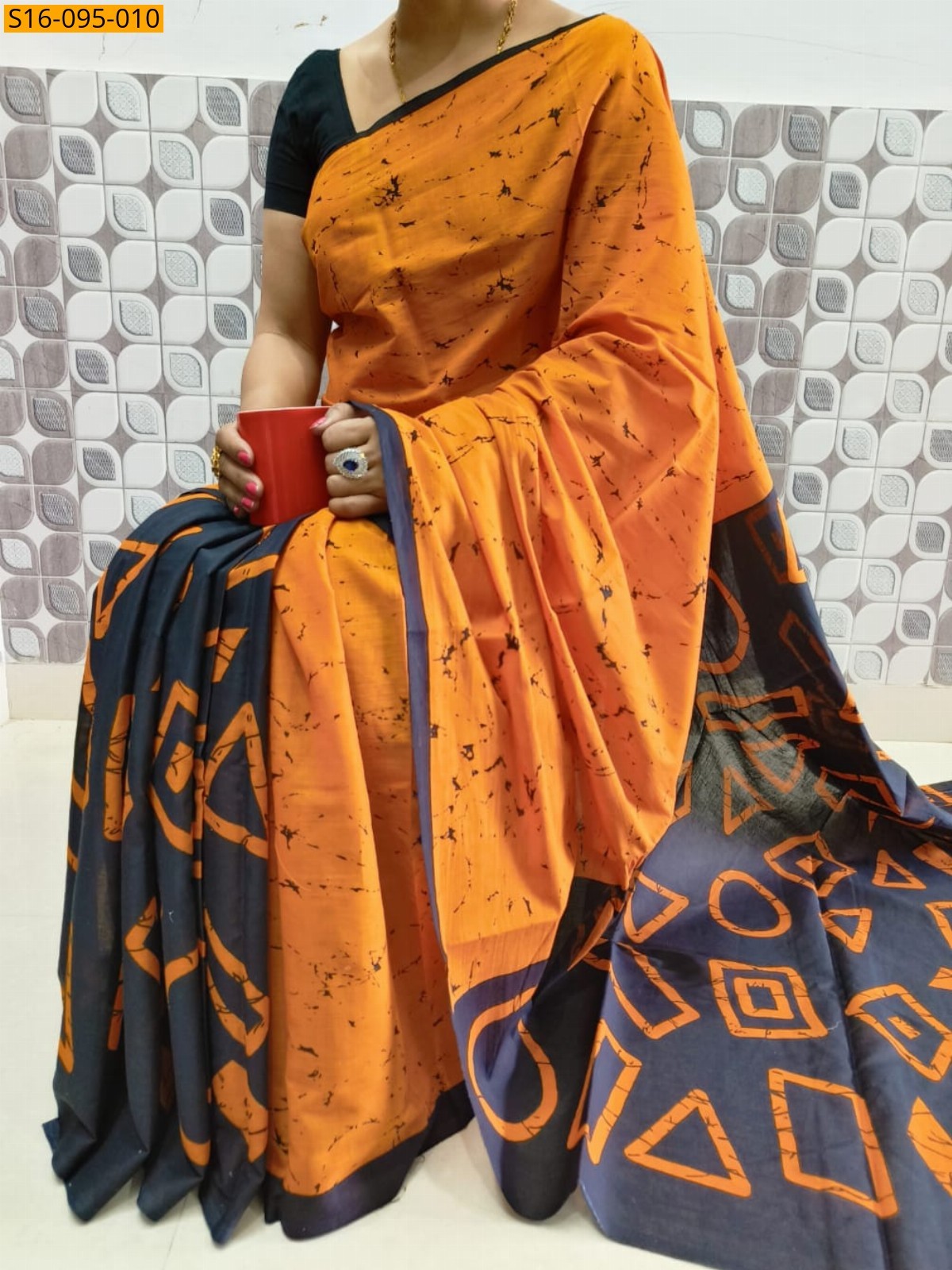 Orange Mulmul Cotton Sarees