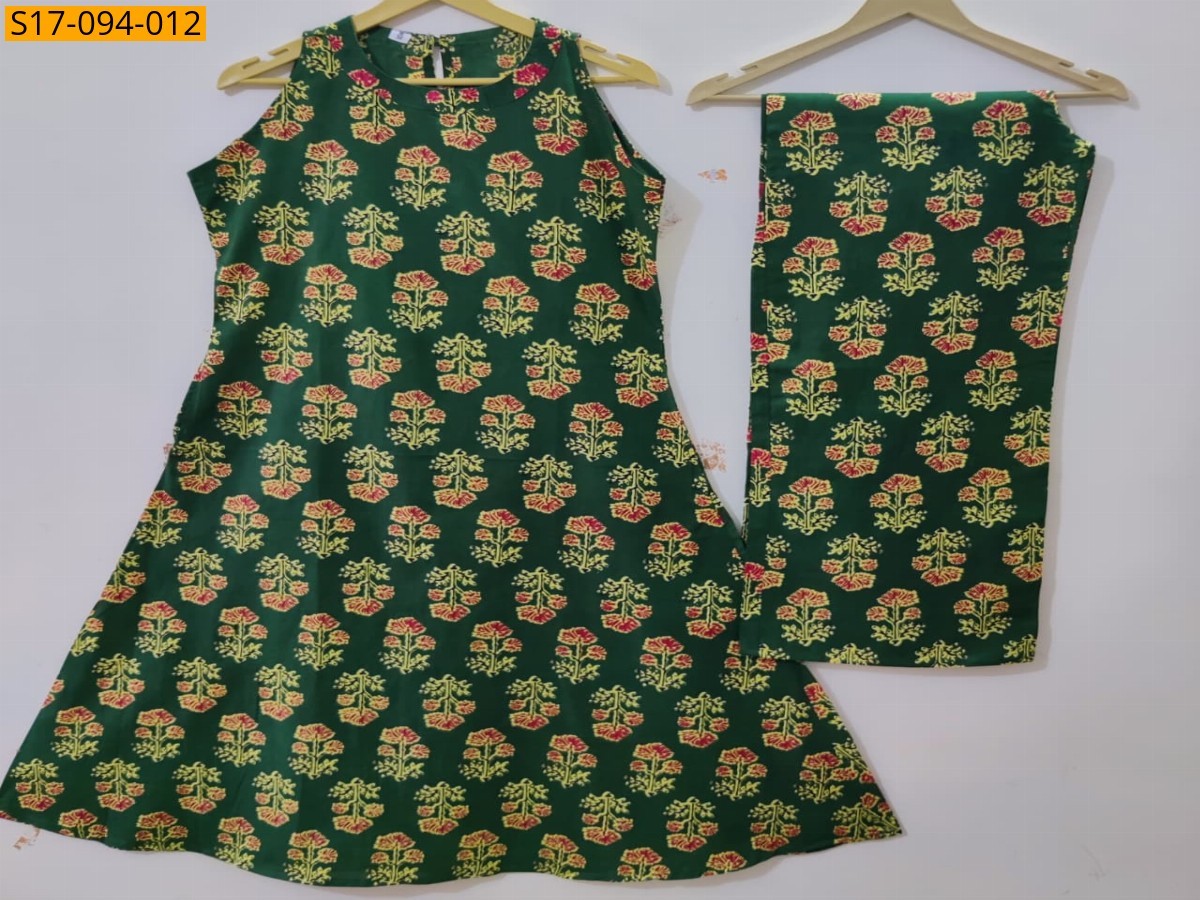 Green Floral Fine cotton kurti Palazza set