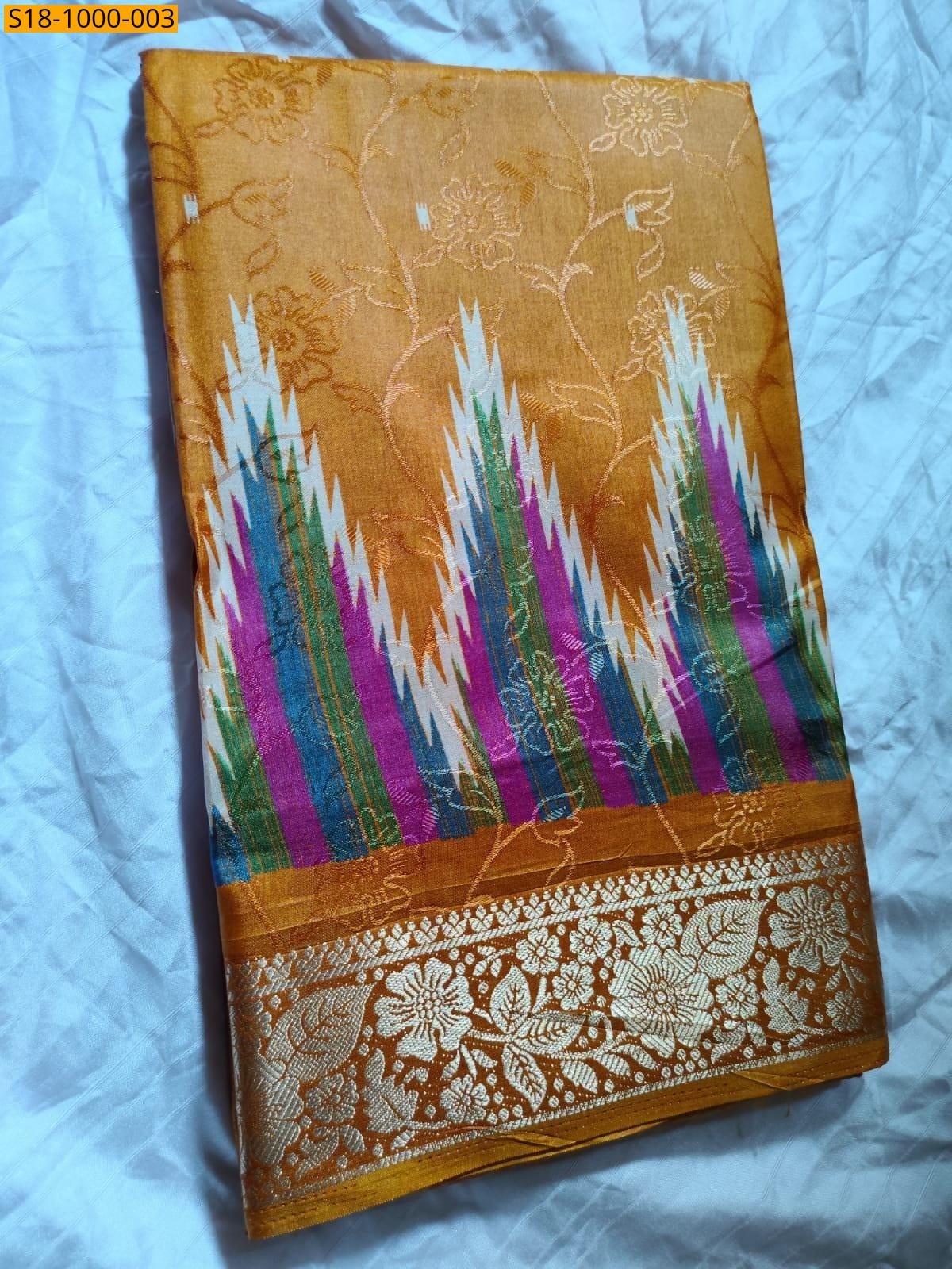 Yellow Fancy Dola Silk Saree