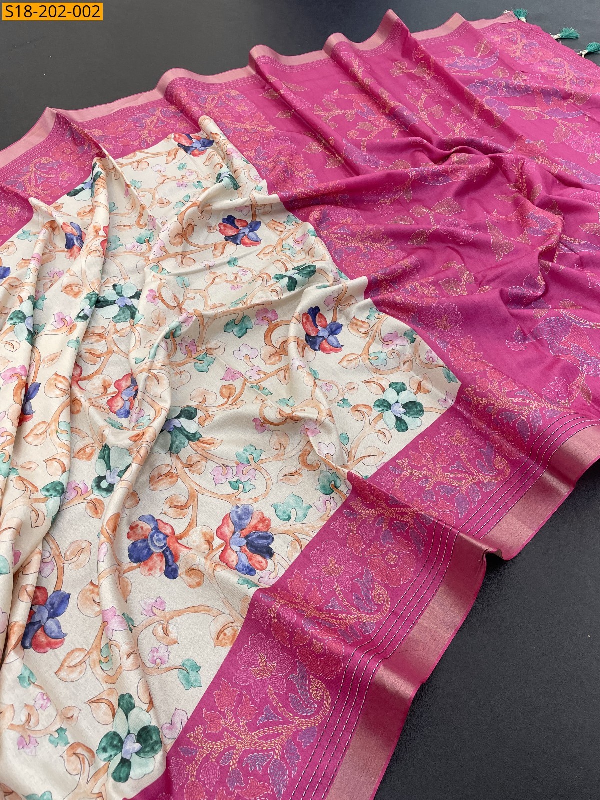 Half White Fancy Tussar Silk Sarees