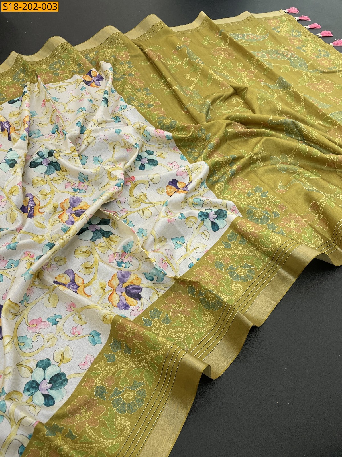 White Fancy Tussar Silk Sarees