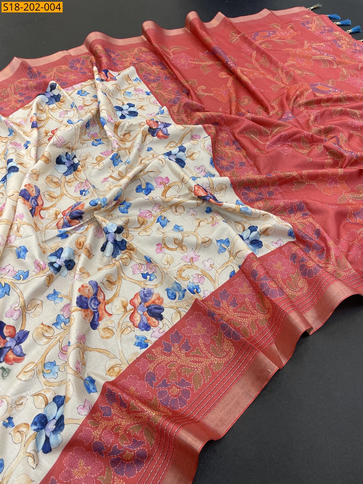 Half White Fancy Tussar Silk Sarees