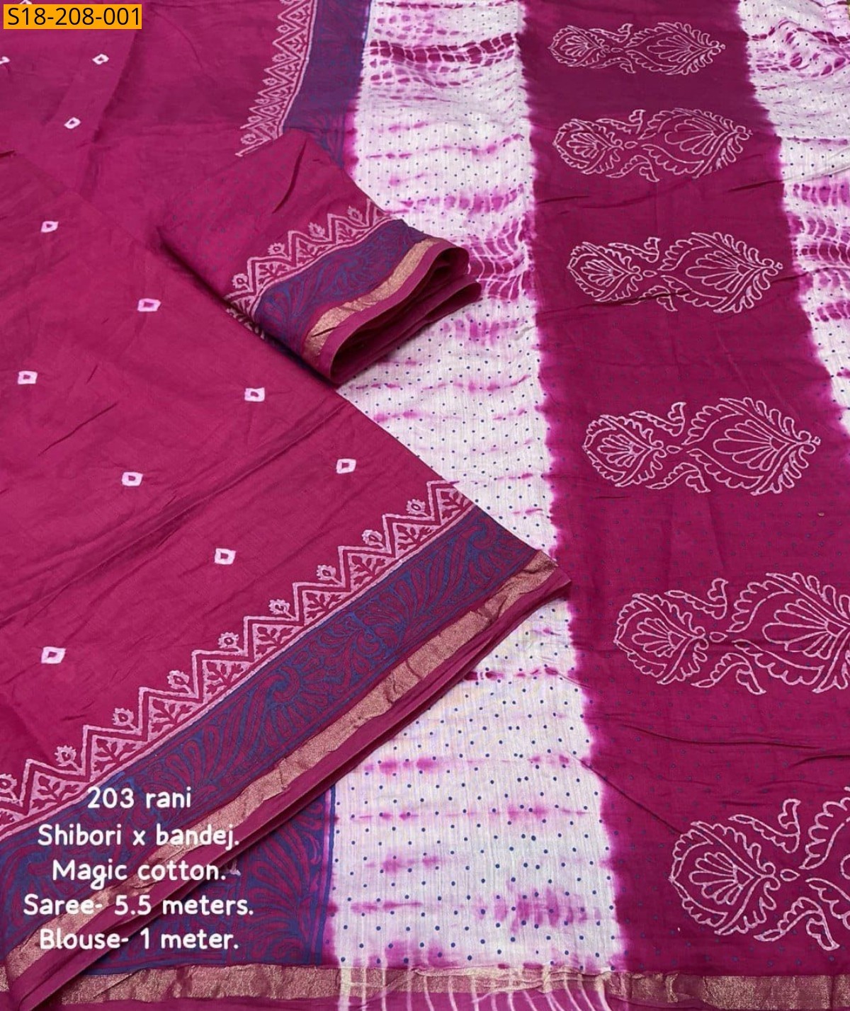 Rani Pink Fancy Chanderi Cotton Saree