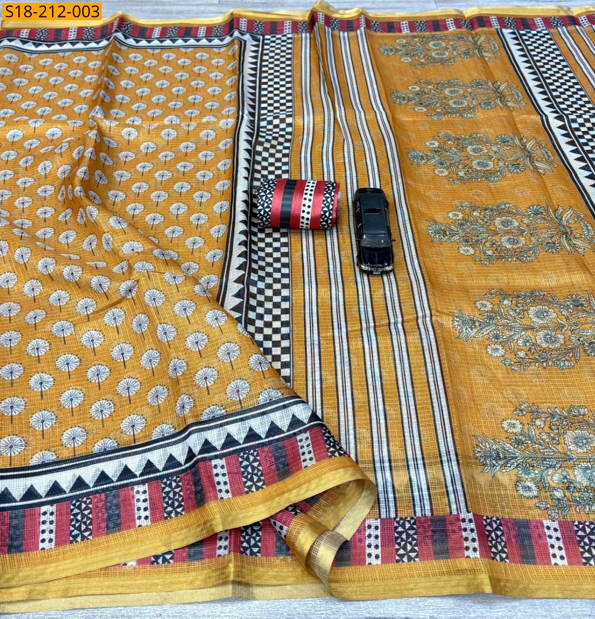 Mustard yellow Fancy Kota Doriya Digital Print Saree