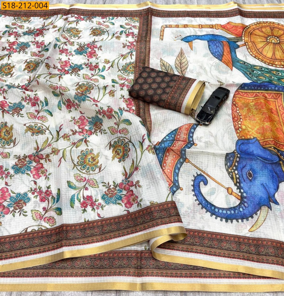 Off white Fancy Kota Doriya Digital Print Saree