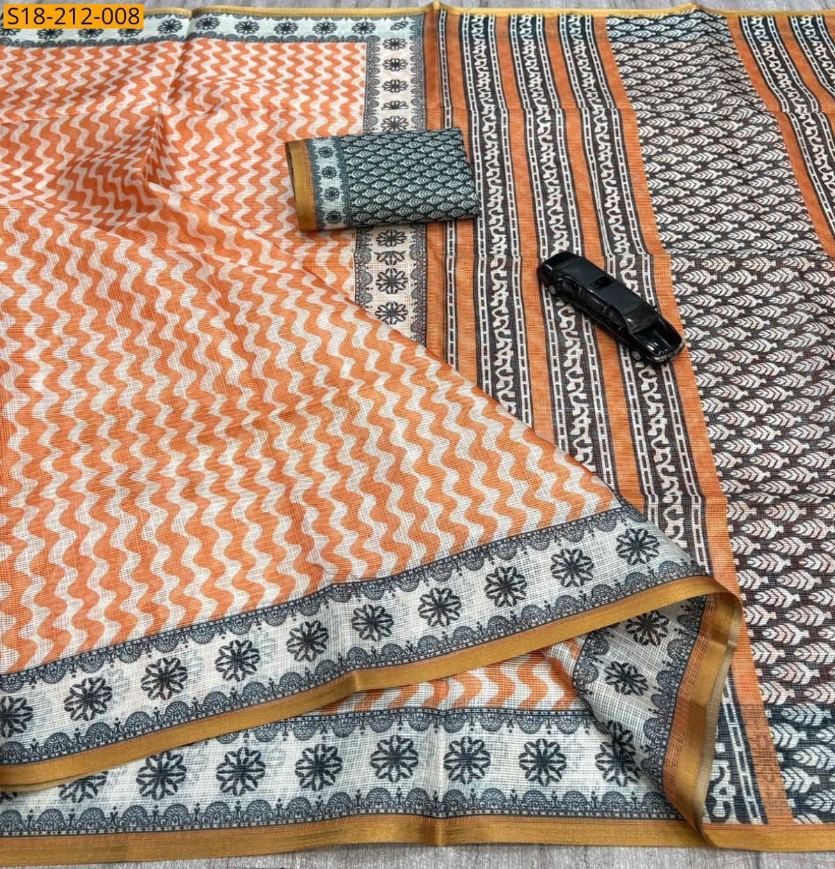 Orange Fancy Kota Doriya Digital Print Saree