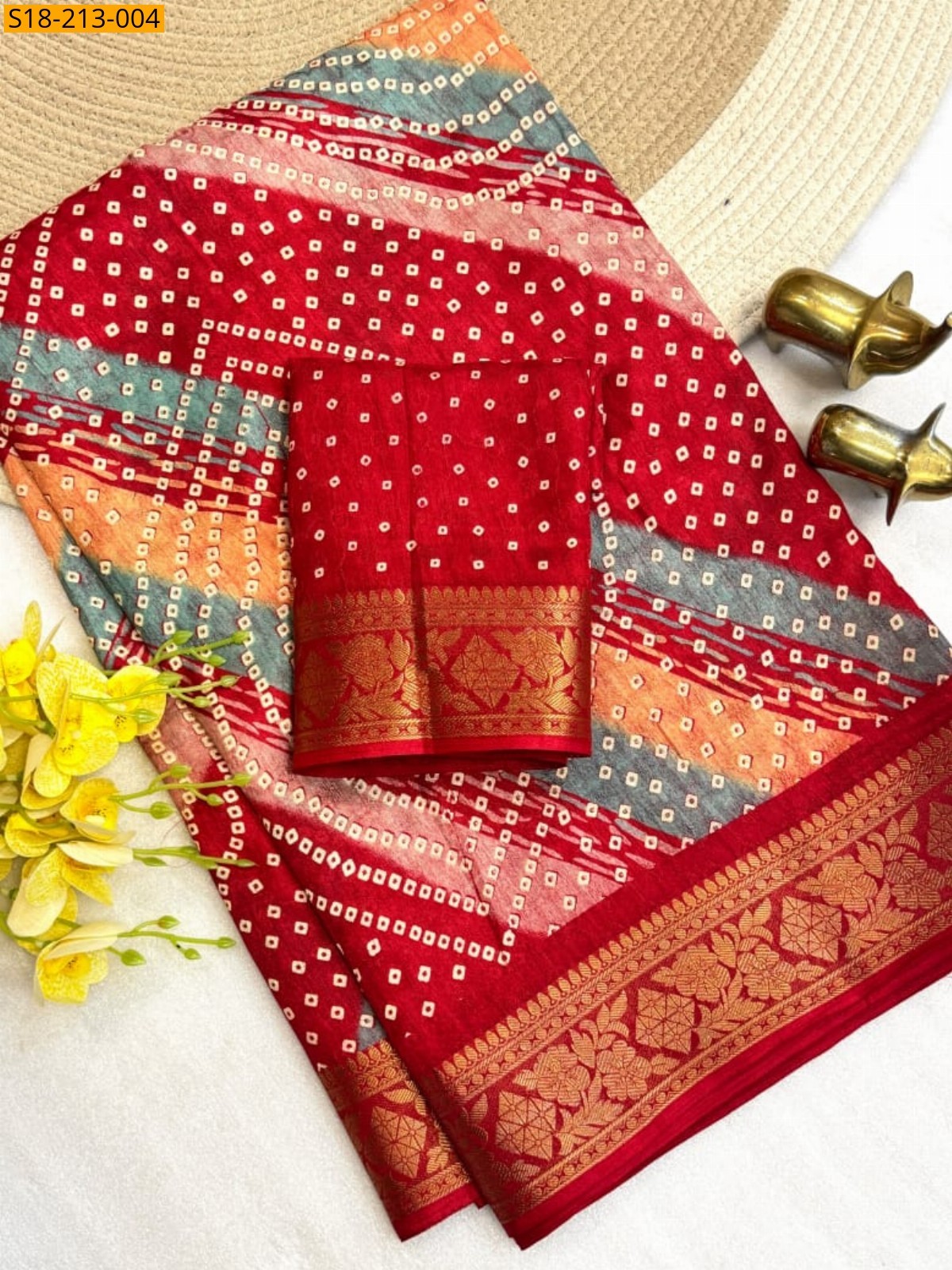 Red Fancy Dola Silk Saree