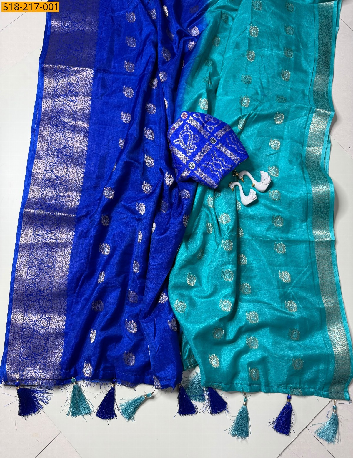 Rama Blue Fancy Dola Silk Saree