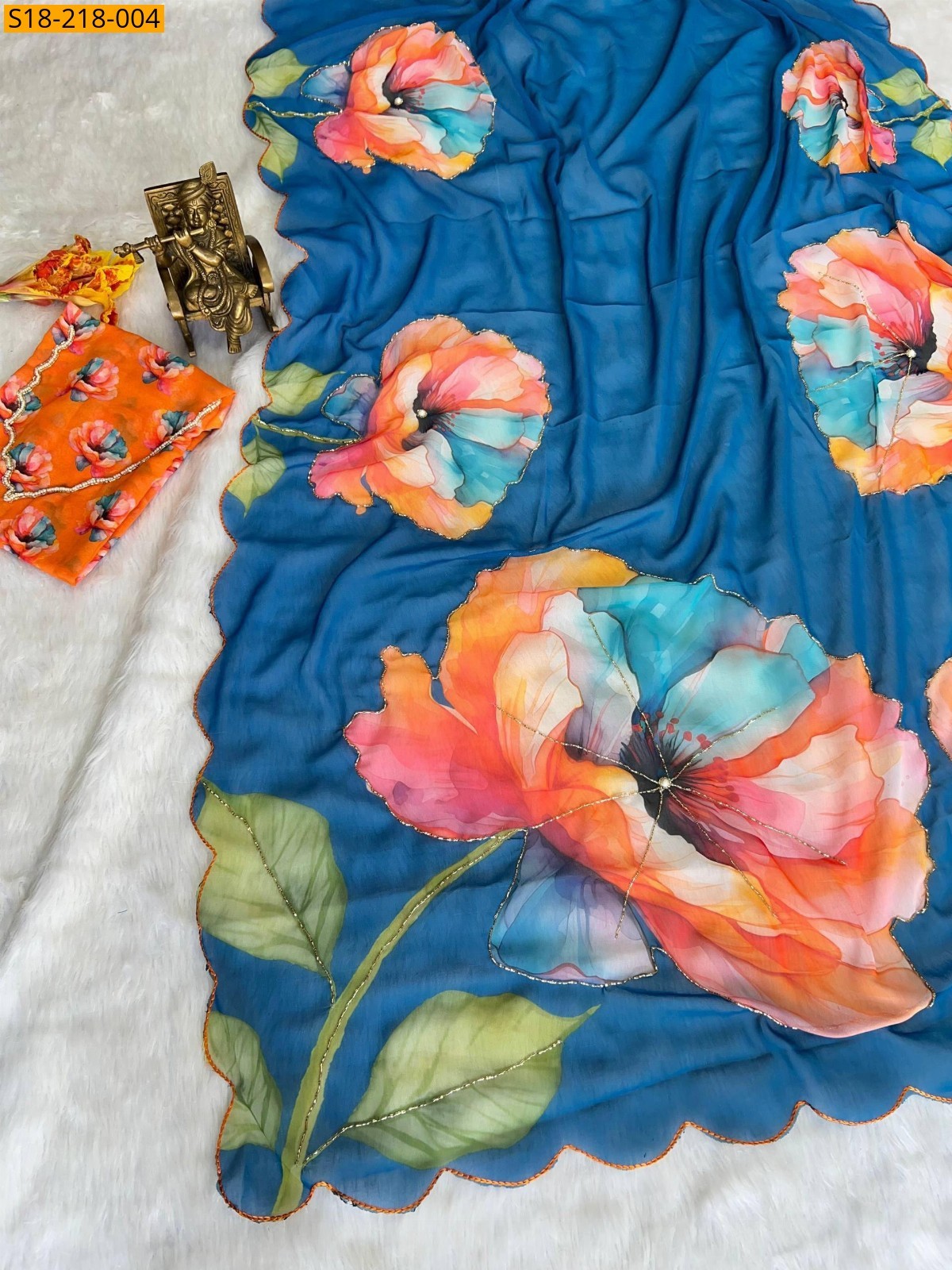 Blue Fancy Georgette Handwork Sarees