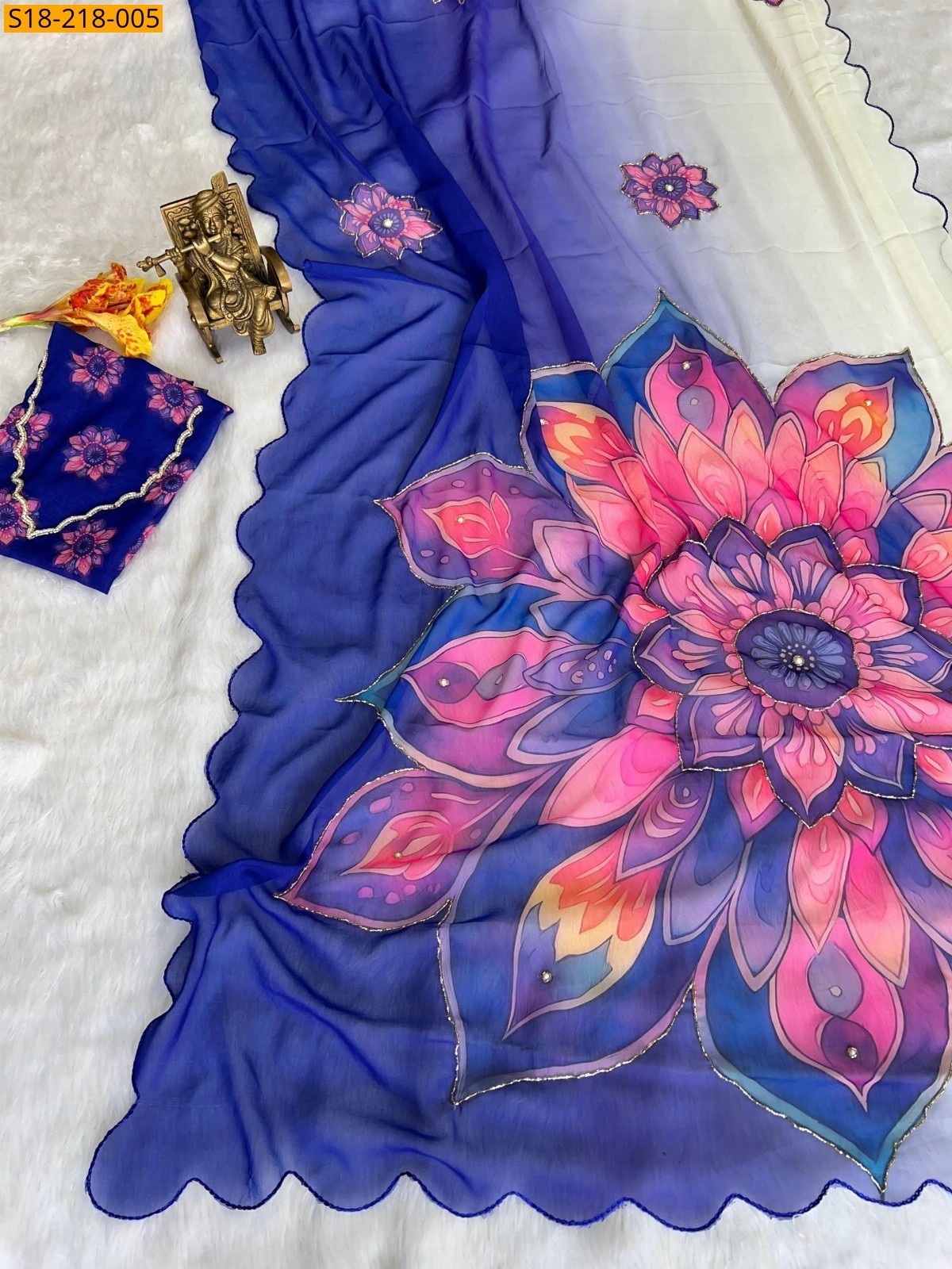 Blue Fancy Georgette Handwork Sarees