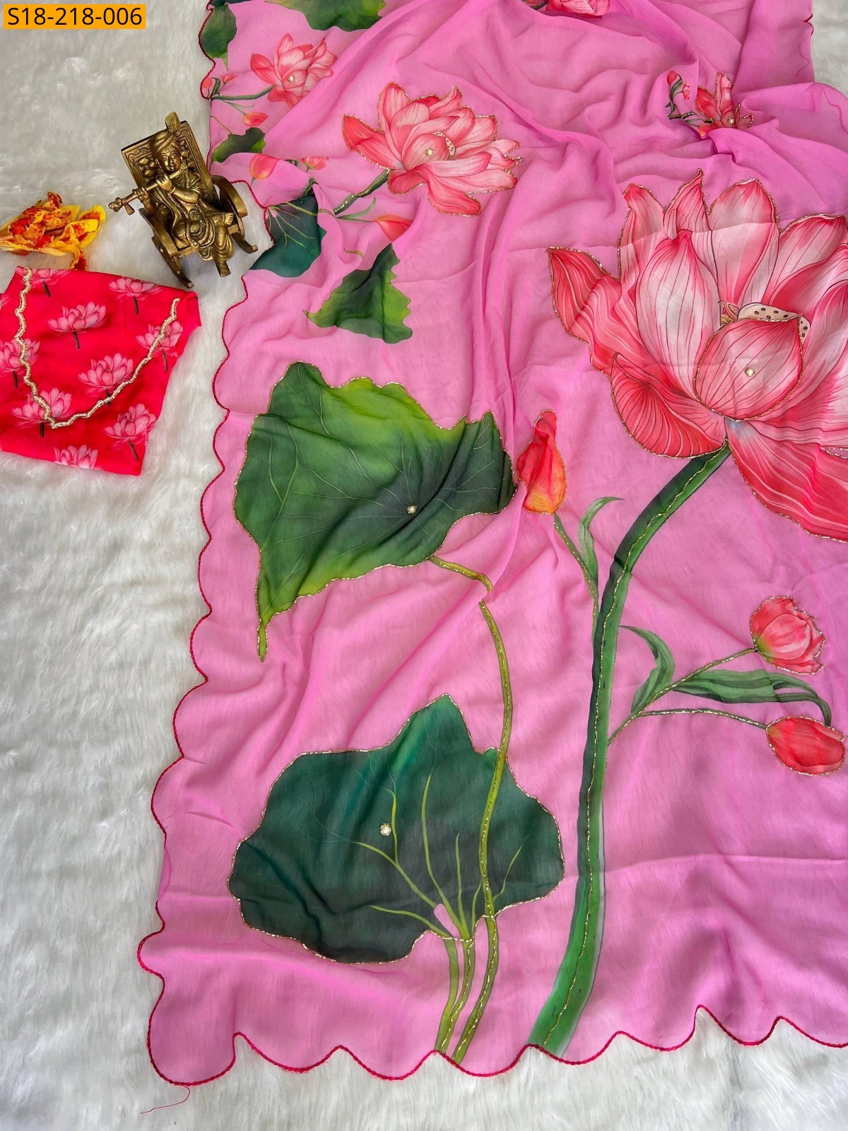 Pink Fancy Georgette Handwork Sarees