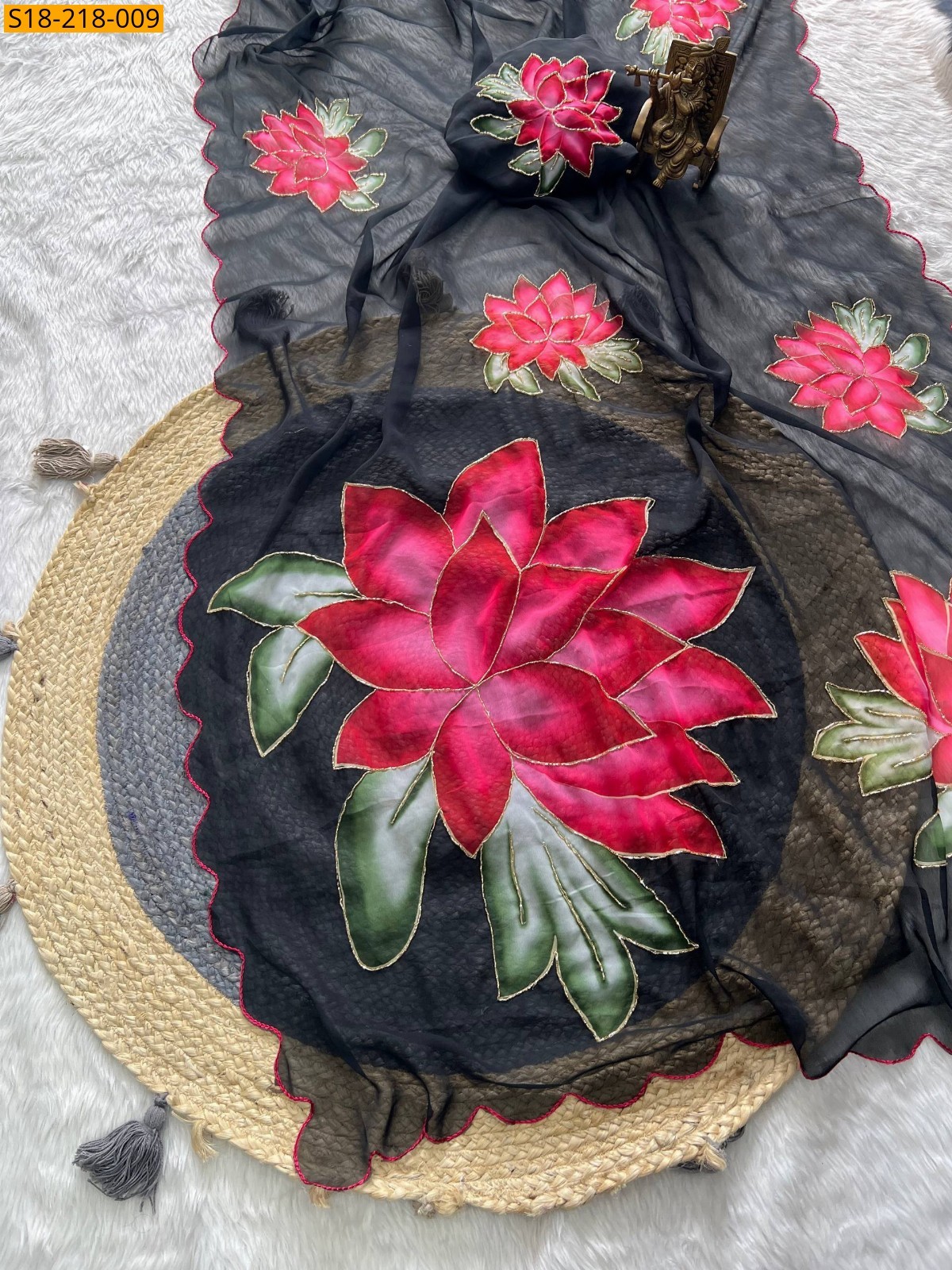 Black Fancy Georgette Handwork Sarees