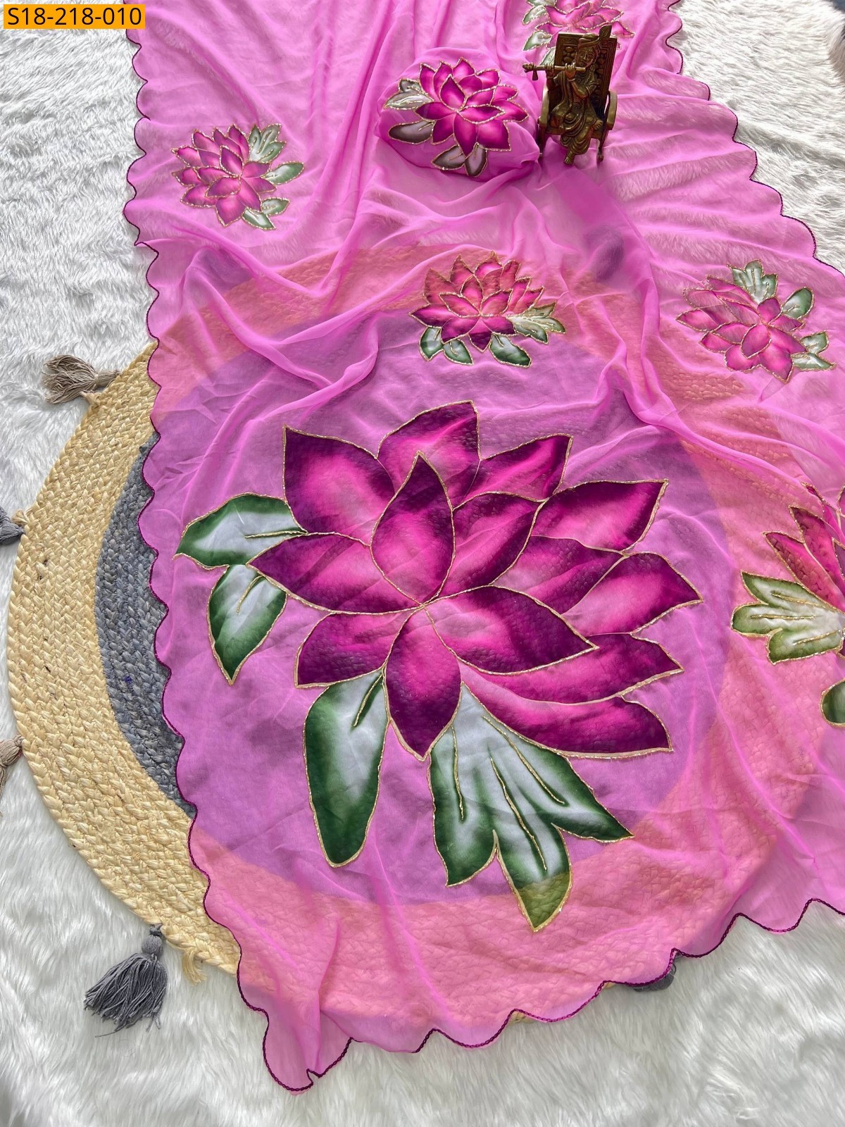 Pink Fancy Georgette Handwork Sarees