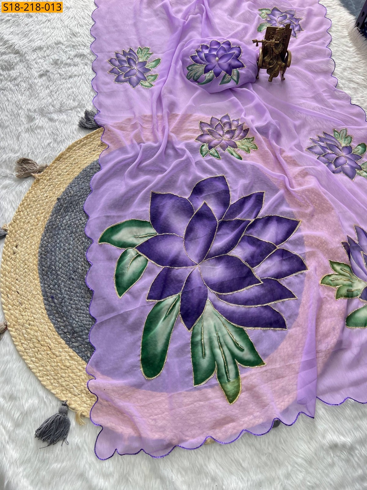 Lavender Fancy Georgette Handwork Sarees
