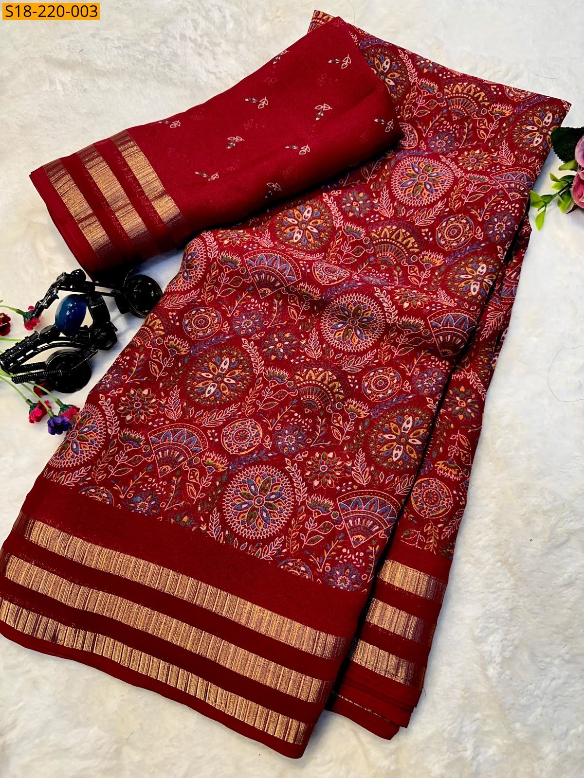 Red Fancy Georgette Saree