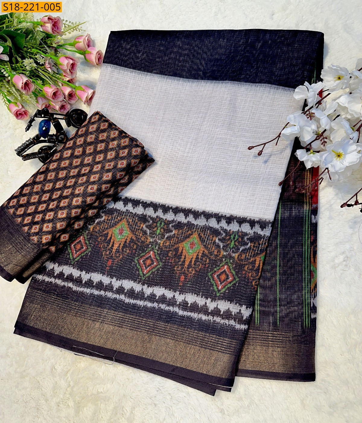 Black Fancy Tussar Siik Saree