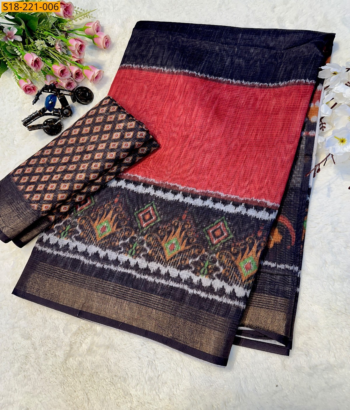 Black Fancy Tussar Siik Saree