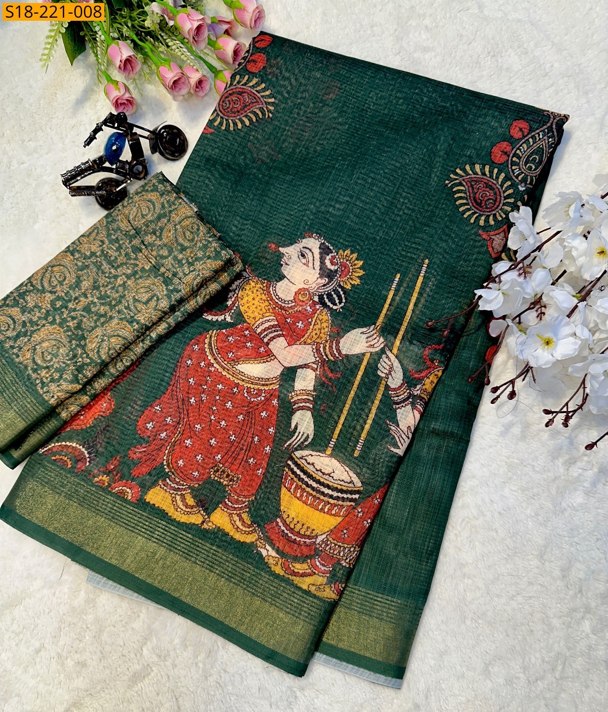 Green Fancy Tussar Siik Saree
