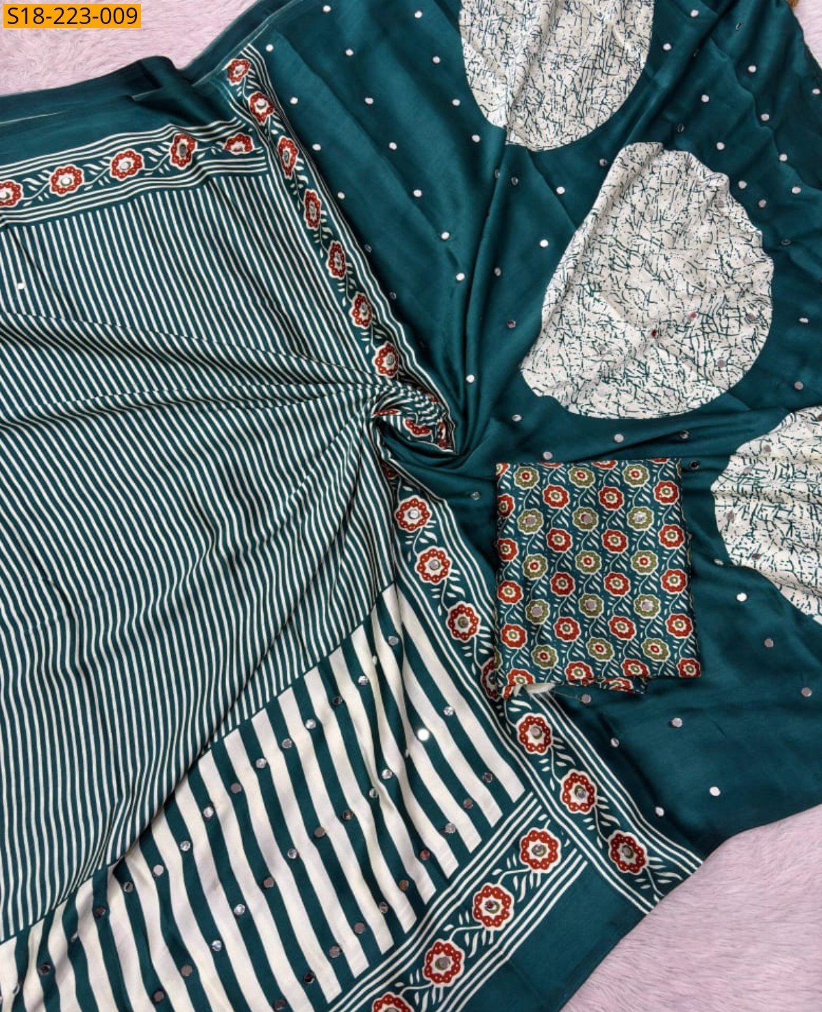 Teal Fancy Japan Satin Saree