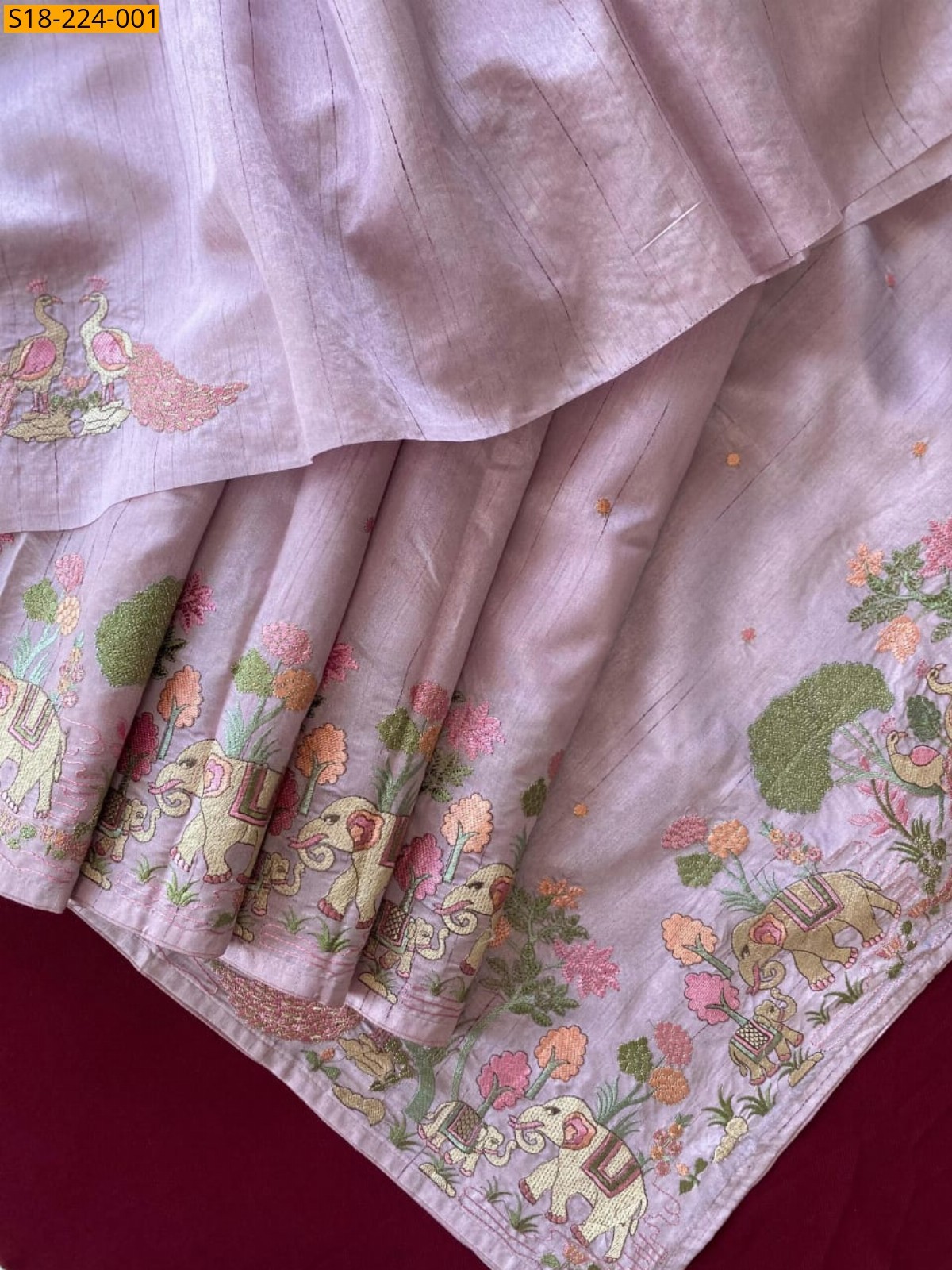 Lavender Tussar silk embroidery sarees