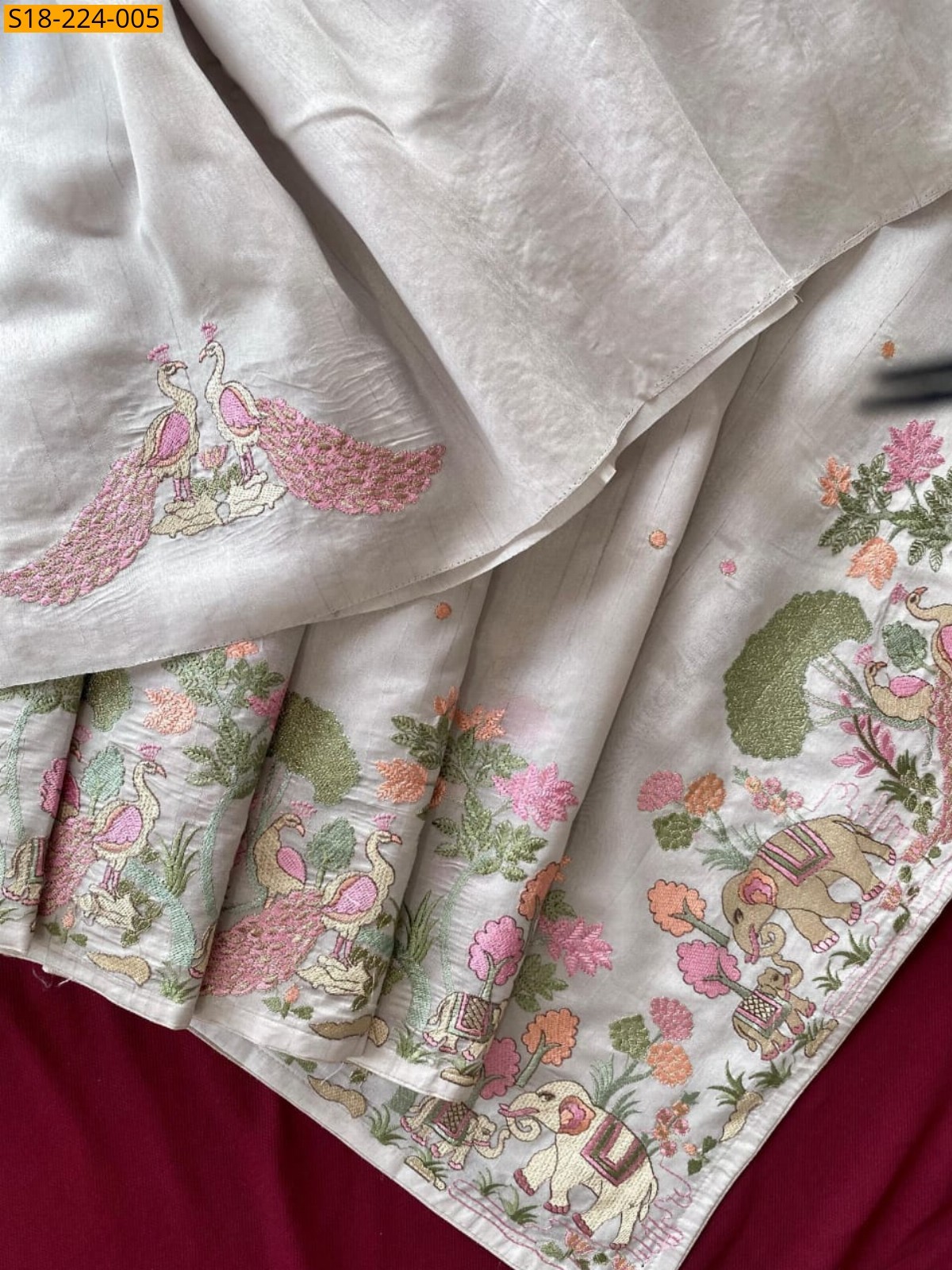 Grey Tussar silk embroidery sarees