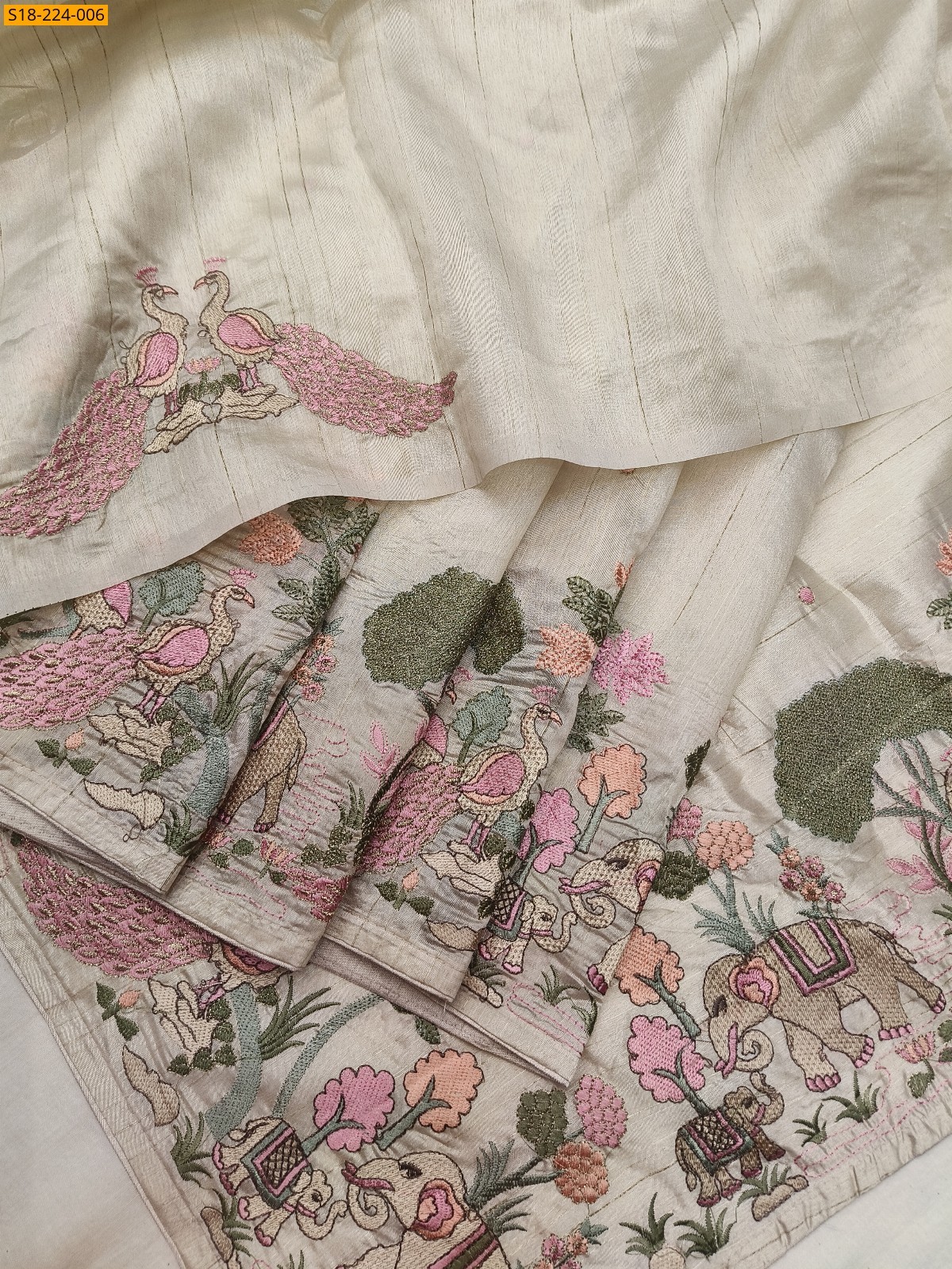 Sandal Tussar silk embroidery sarees