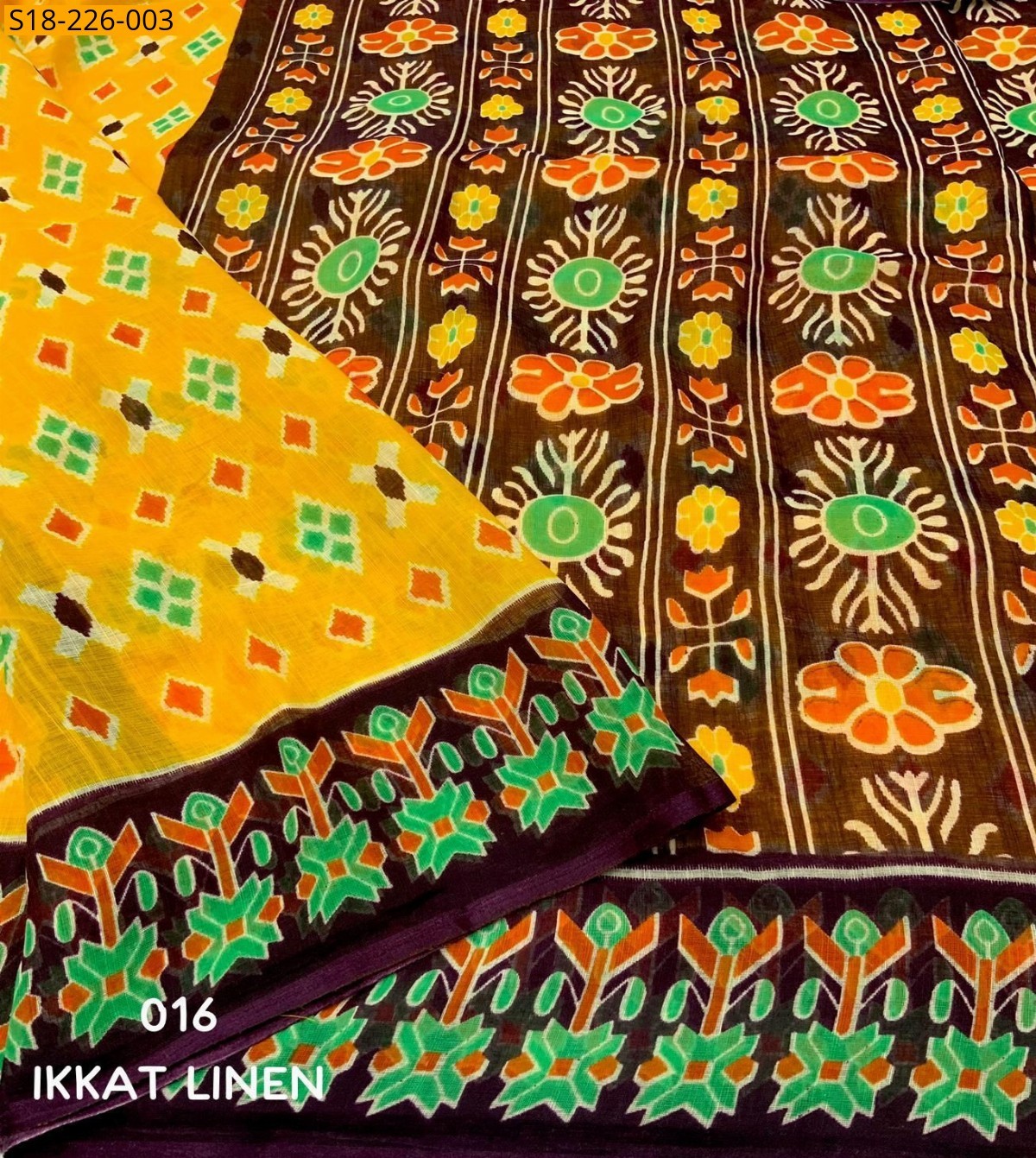 Yellow Fancy Linen Saree