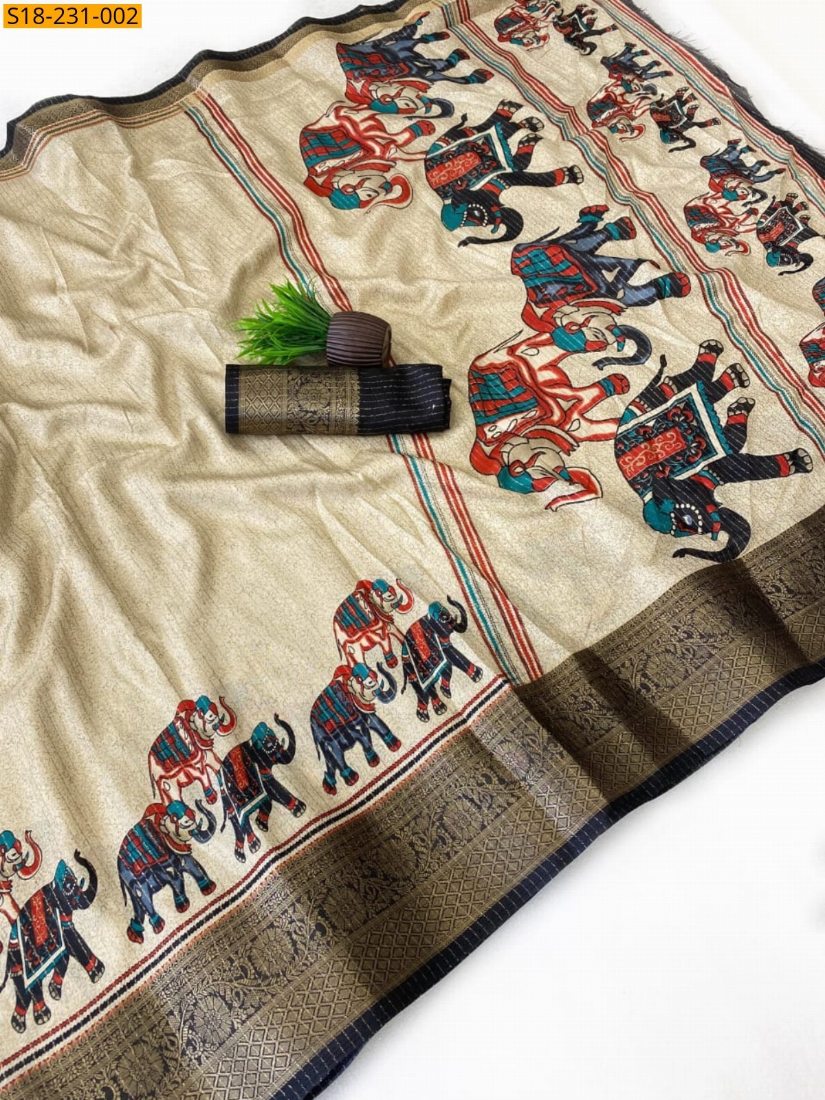 Cream Fancy Dola Silk Saree