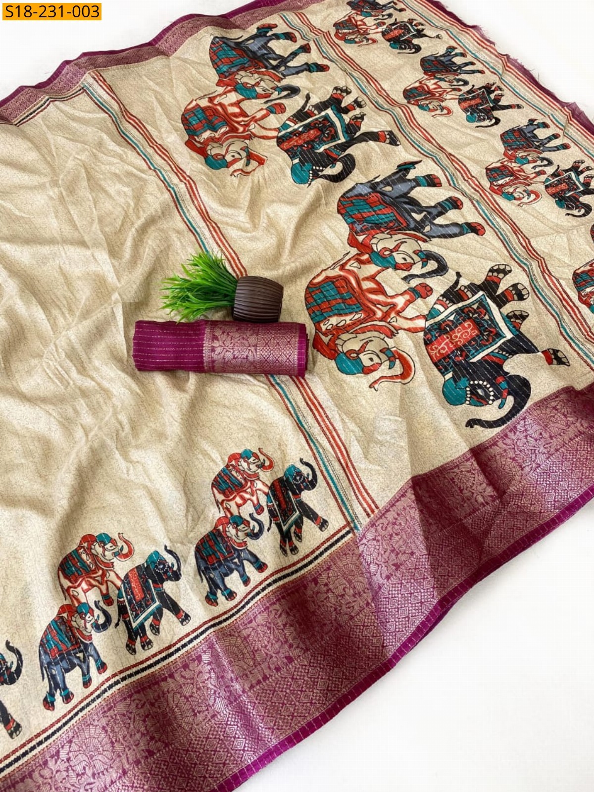 Cream Fancy Dola Silk Saree