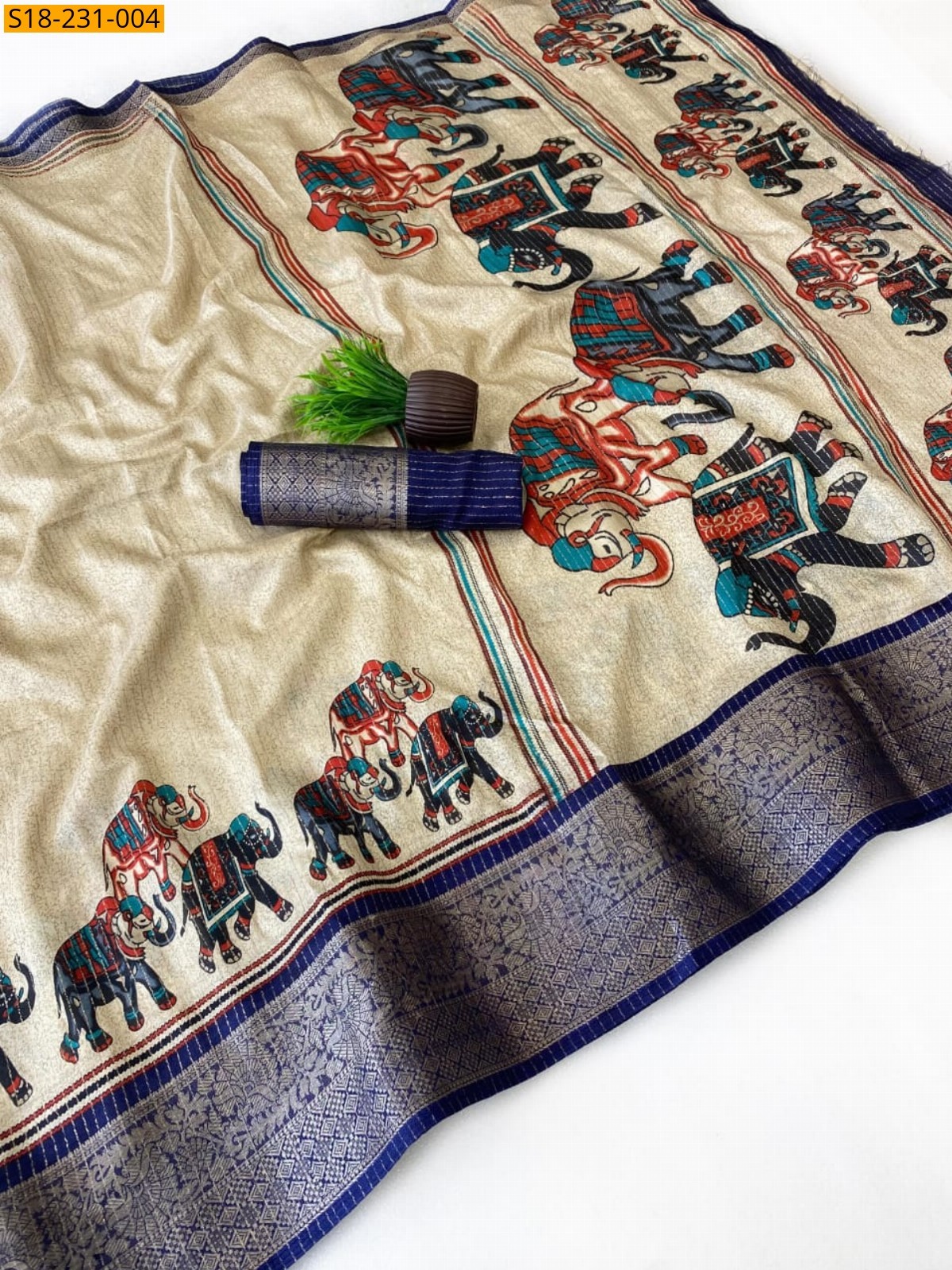Cream Fancy Dola Silk Saree
