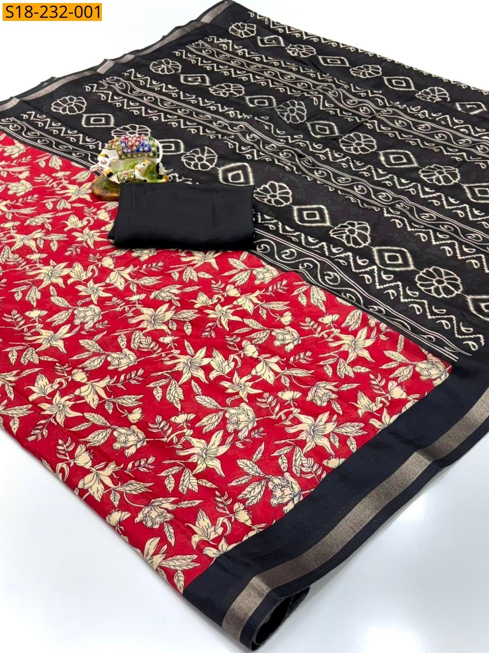 Red Fancy Mul Cotton Saree