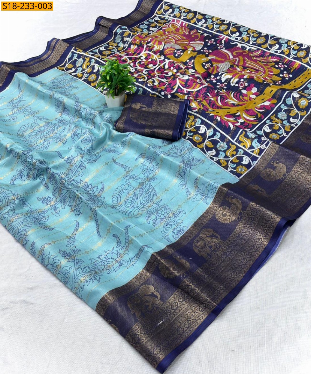 Sky Blue Fancy Dola Silk Saree
