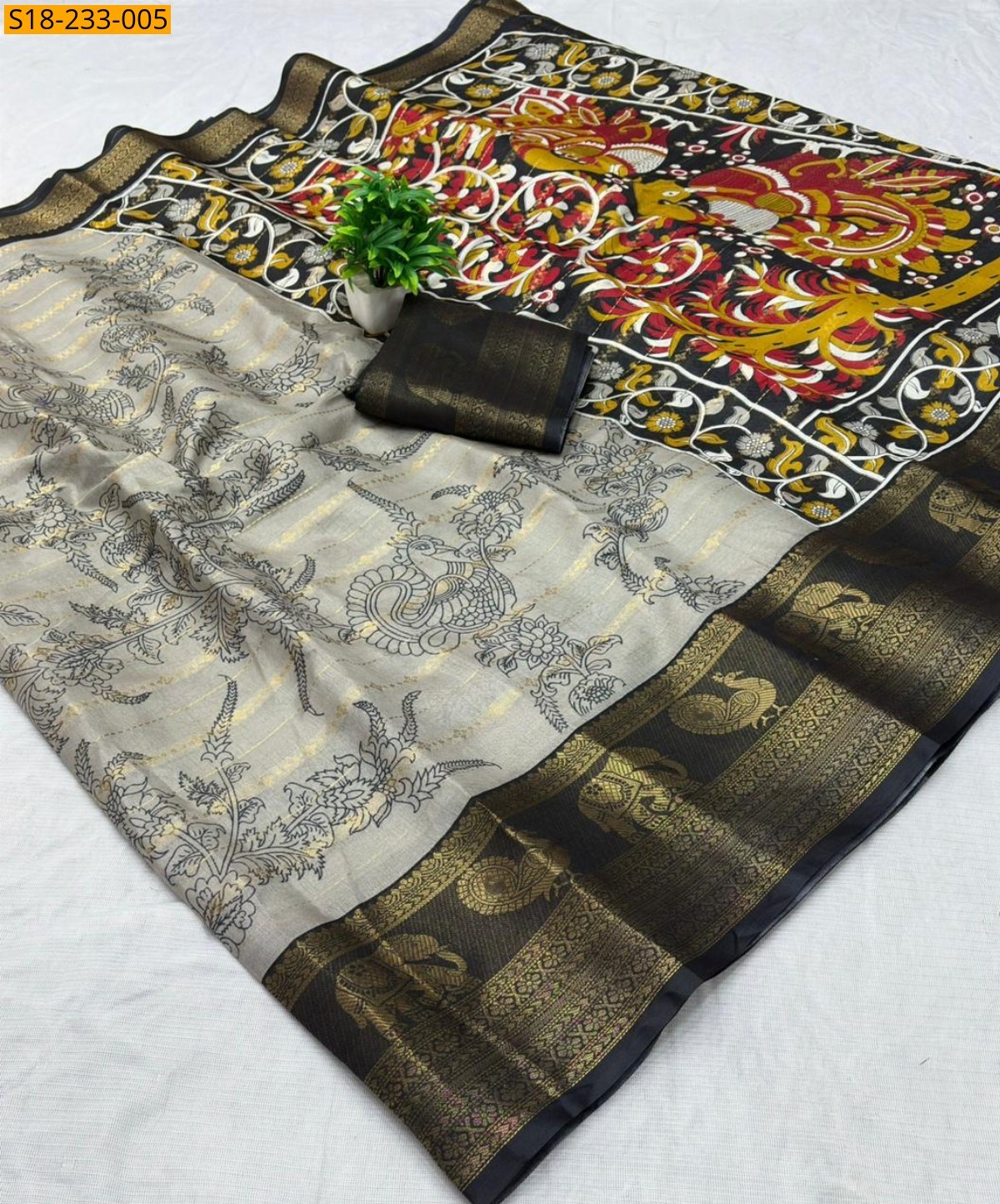 Gray Fancy Dola Silk Saree