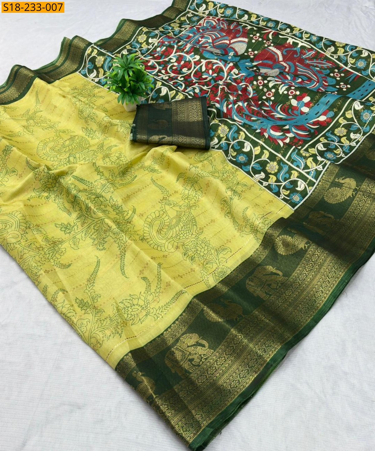 Lemon Yellow Fancy Dola Silk Saree