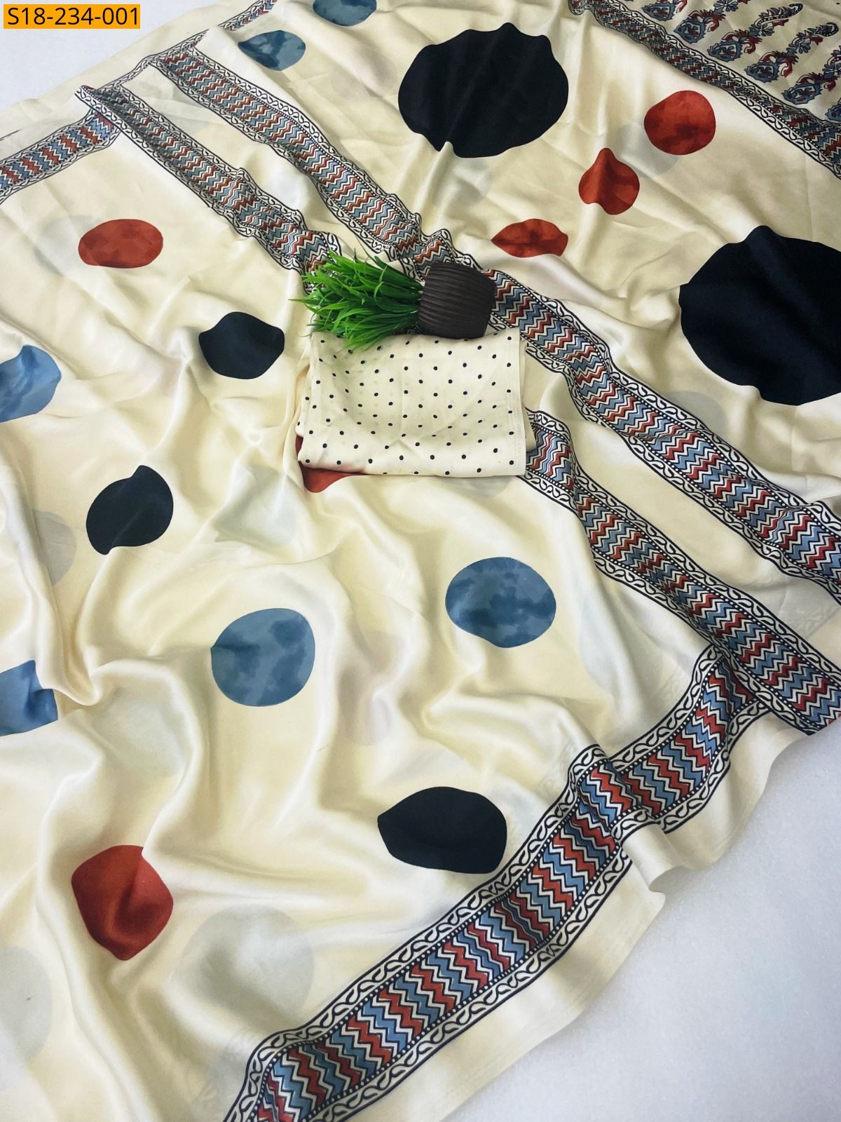 Off White Fancy Japan Satin Saree